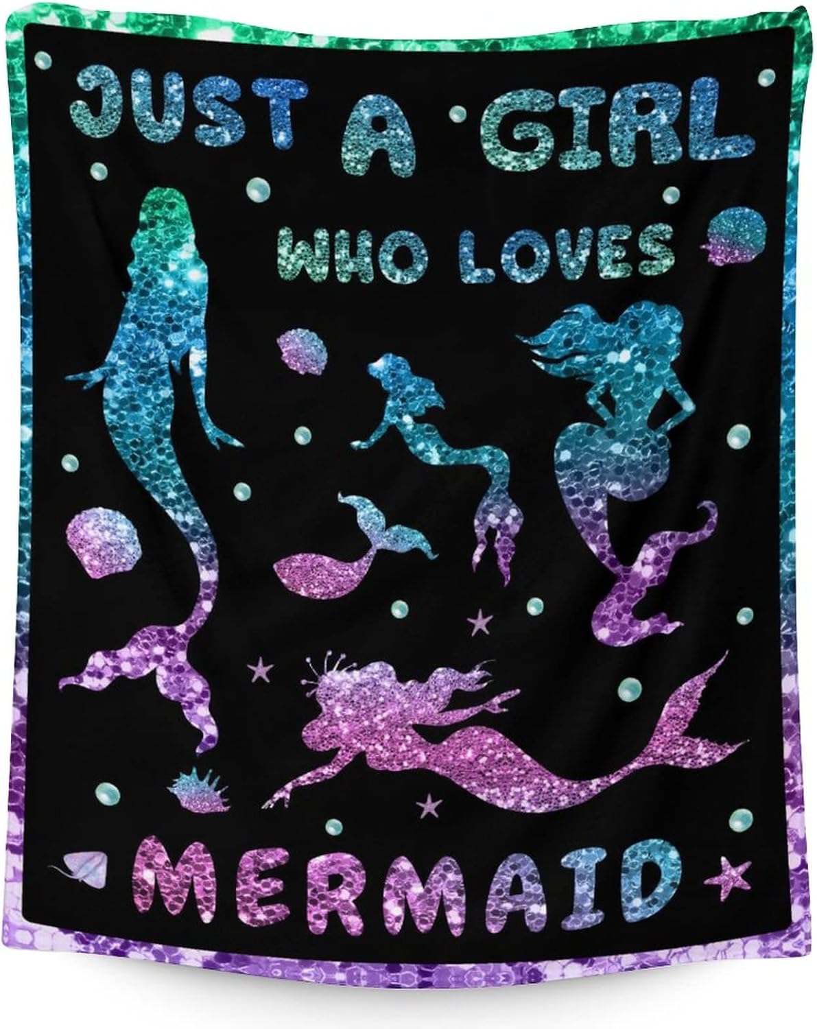 Manta de sirena para regalo, 30 x 40 pulgadas, manta de sirena con texto en inglés “Just A Girl Who Loves”, acogedora manta de felpa ligera para