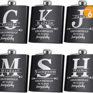 Juego de 6 regalos para padrinos de boda, regalos de padrino de boda personalizados de acero inoxidable de 6 onzas. Frasco personalizado, ideal para Juego de 6 regalos para padrinos de boda, regalos de padrino de boda personalizados de acero inoxidable de 6 onzas. Frasco personalizado, ideal para