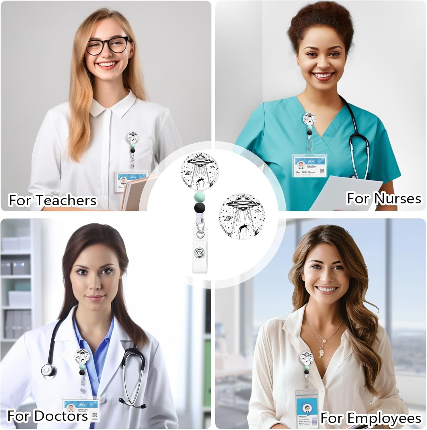 Carretes retráctiles con cuentas de silicona, etiqueta de identificación resistente, clips de identificación para enfermeras, profesores de