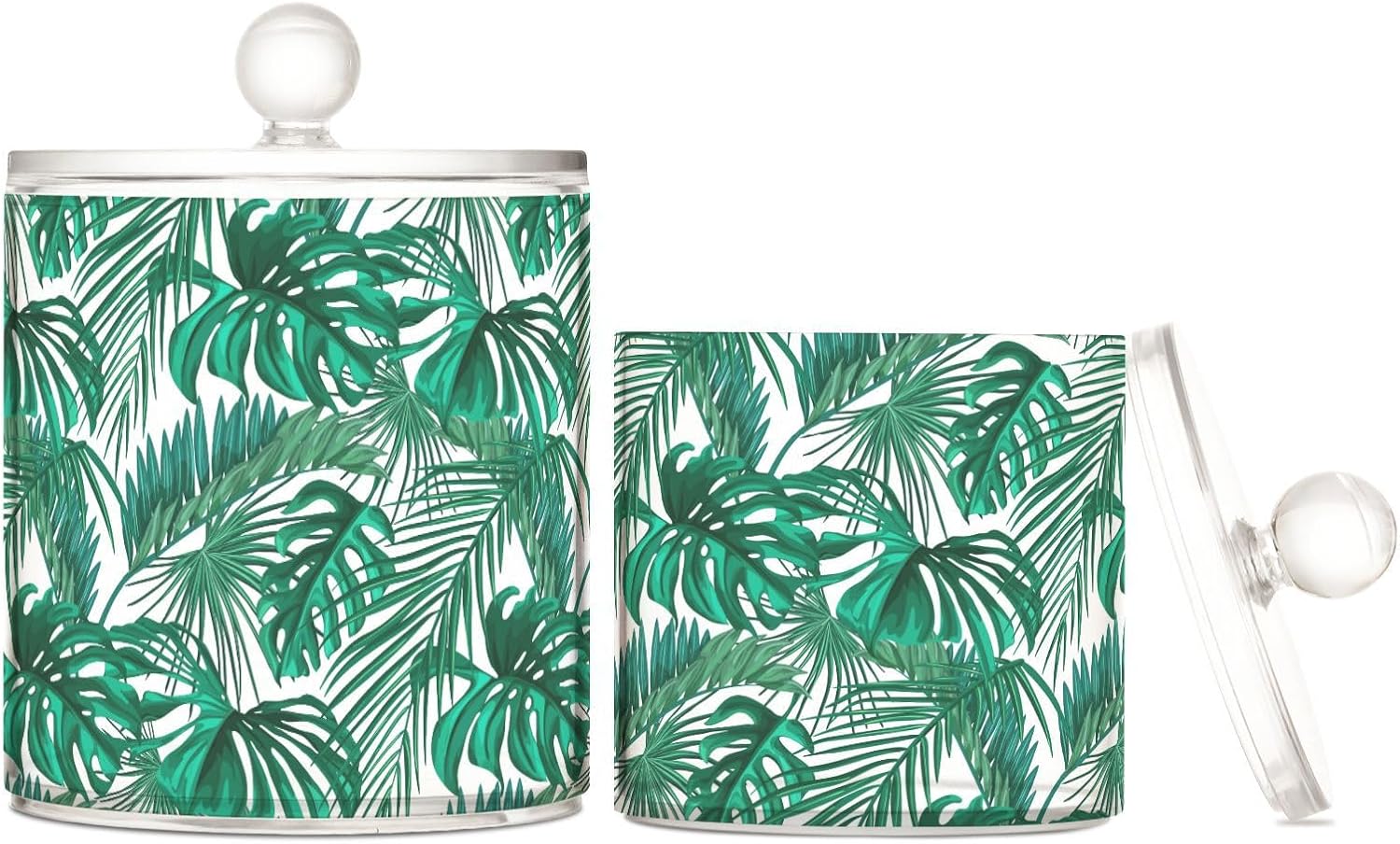 KOPIRIT Palm Leaves Jars with Lids Canister Jar Bathroom Containers Small Jars Cotton Round Holder for Dorm Room Essentials for College Students