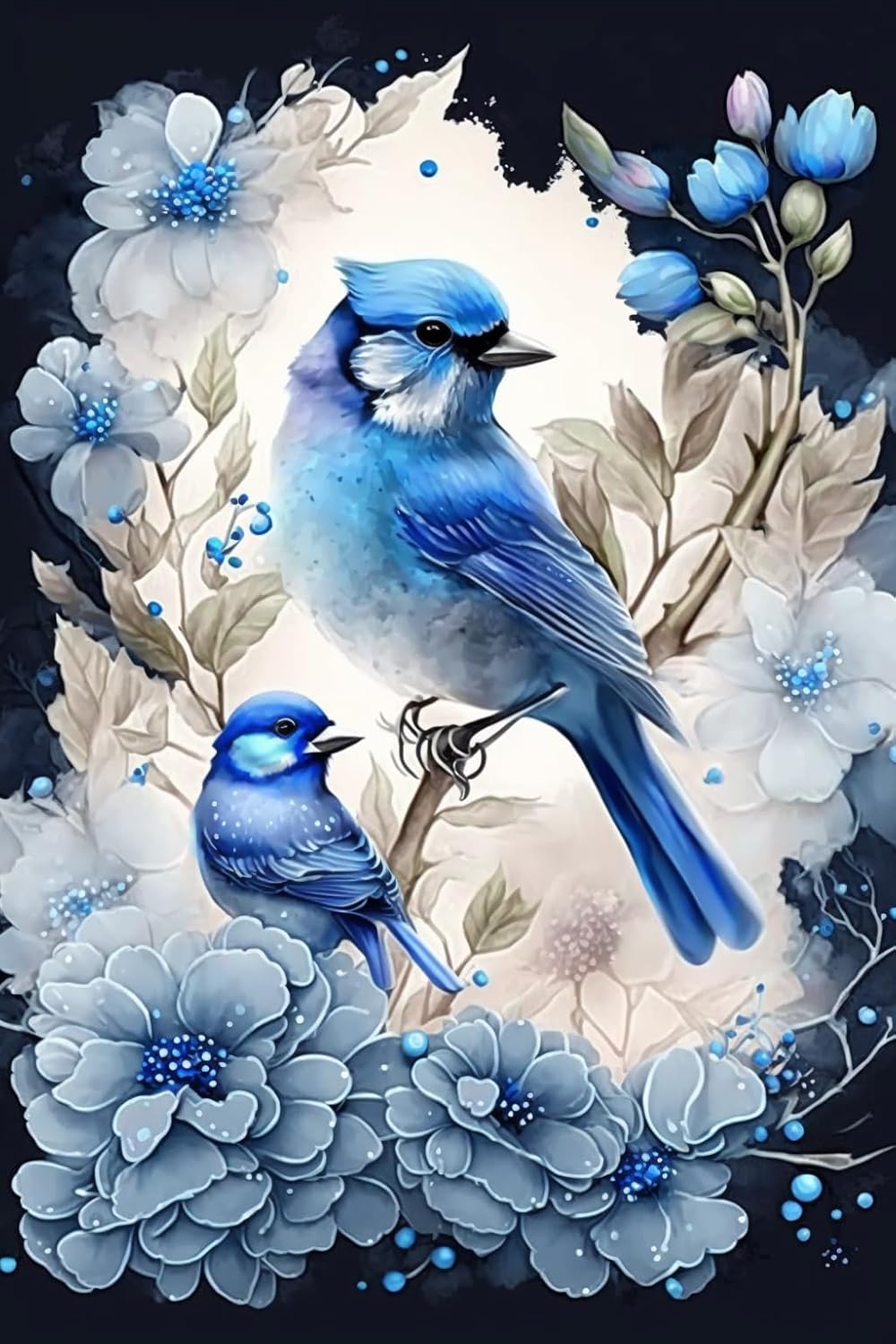 ZKOPAVS Kits de pintura de diamantes para adultos y niños, flores azules y pájaros azules, kits de arte de diamantes para principiantes, para sala