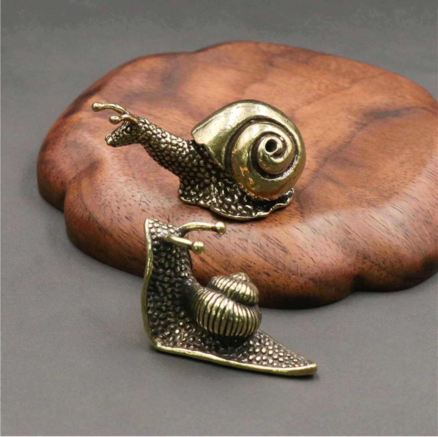 3 figuras de caracol de latón, mini escultura de caracol de cobre puro retro, decoración de estatua de caracol de cobre puro, estanque al aire