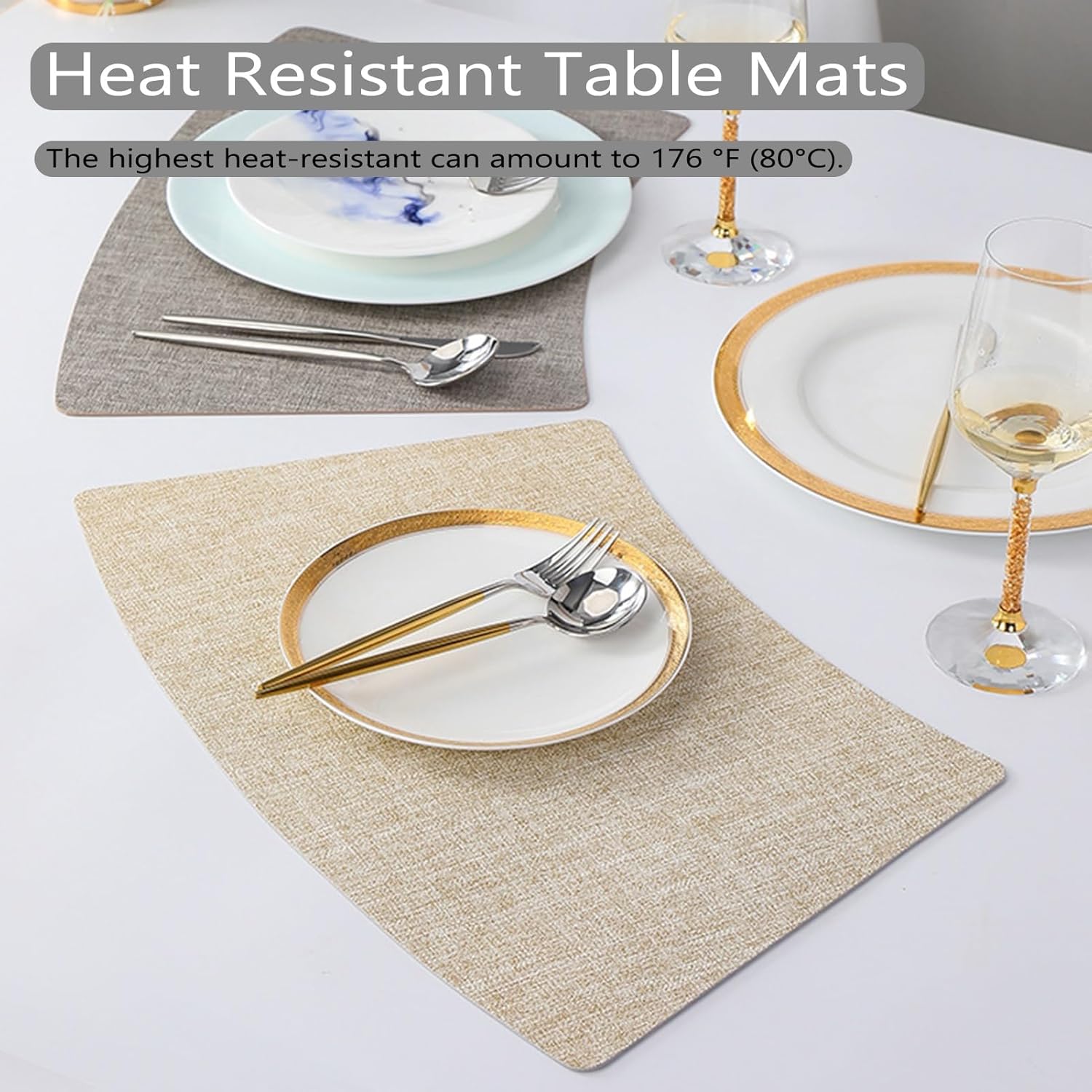 Juego de manteles individuales 468 para mesa de comedor, lavables, resistentes al calor, antideslizantes, de poliuretano (color beige, tamaño