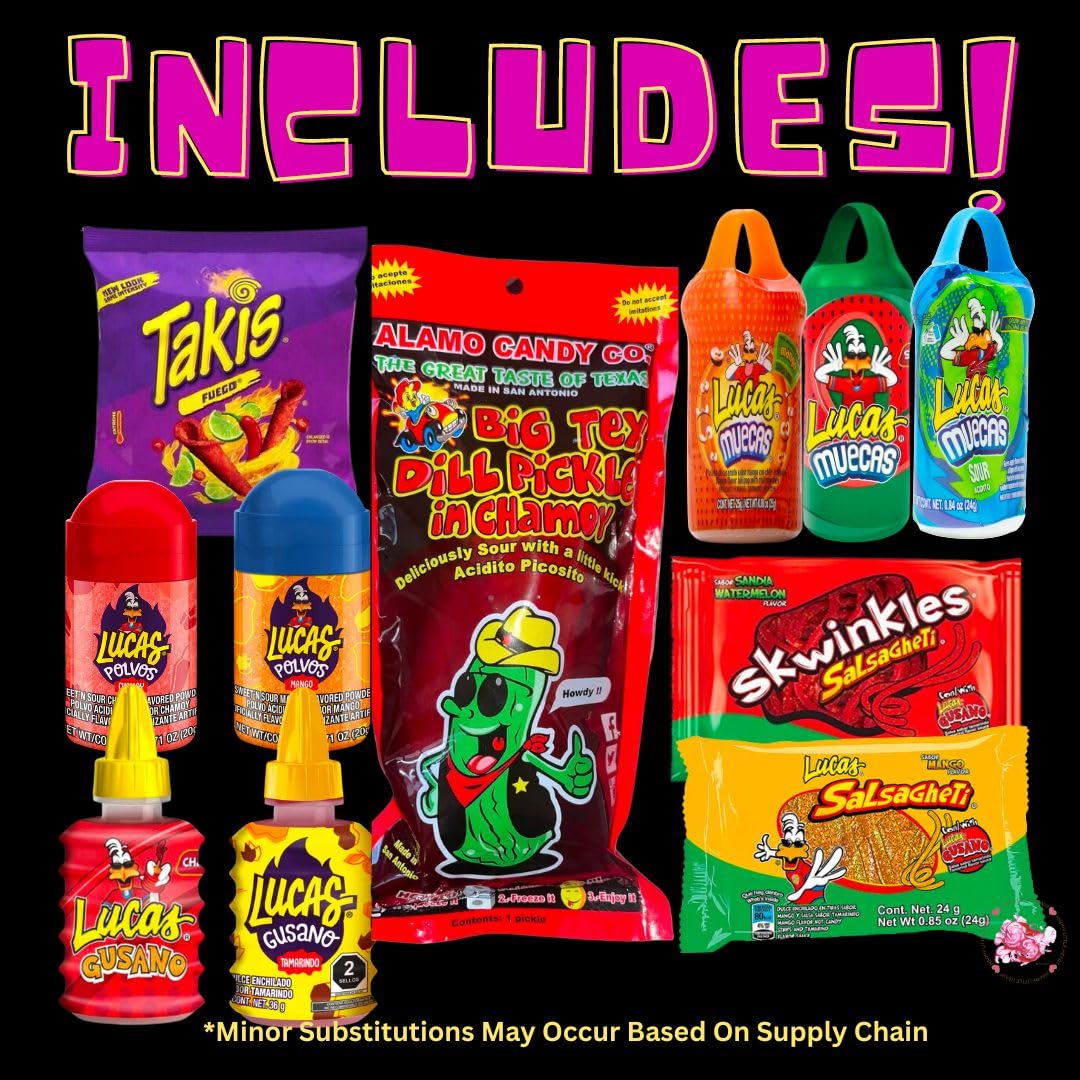 Ultimate TikTok Trend 11 Piece Chamoy Pickle Kit – Includes Alamo Big Tex Chamoy Pickle, Lucas Salsaghetti (Sandia)Watermelon & Mango, Baby Polvos