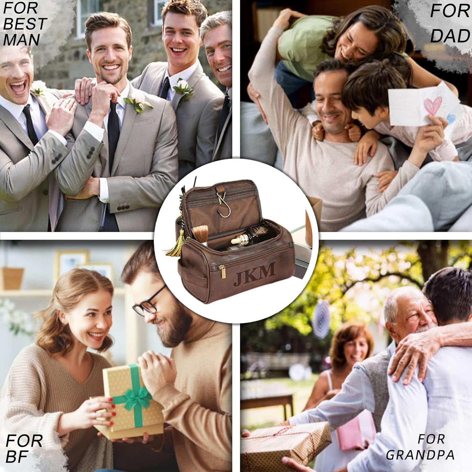 Neceser de cuero personalizado para hombres, graba tus iniciales de nombre, kit de afeitado personalizado para padrinos de boda, padrino de boda,