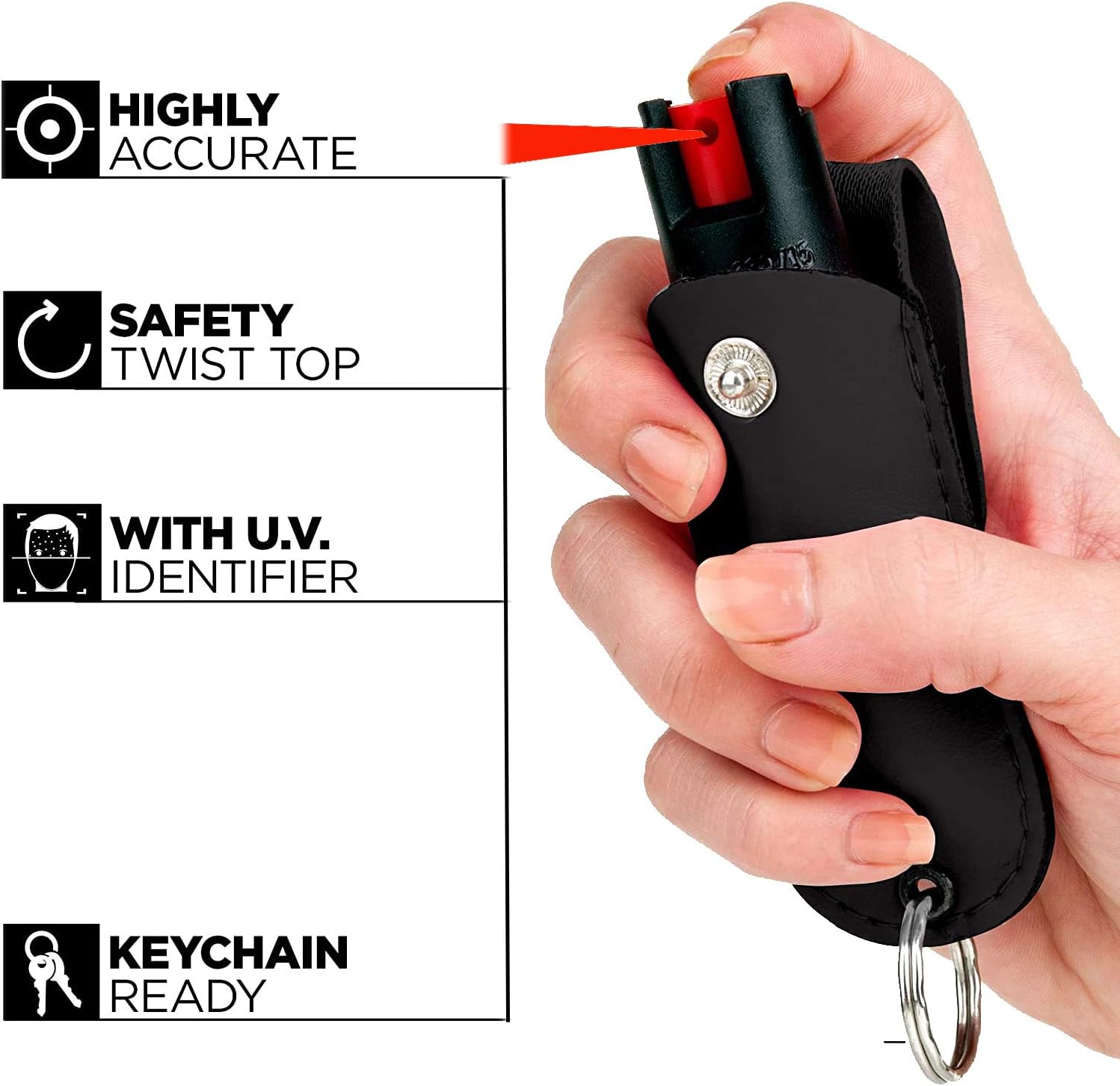 FIGHTSENSE – Gas pimienta de máxima resistencia de 0.5 oz, tamaño compacto, fórmula de grado policial mejor herramienta de autodefensa para mujeres