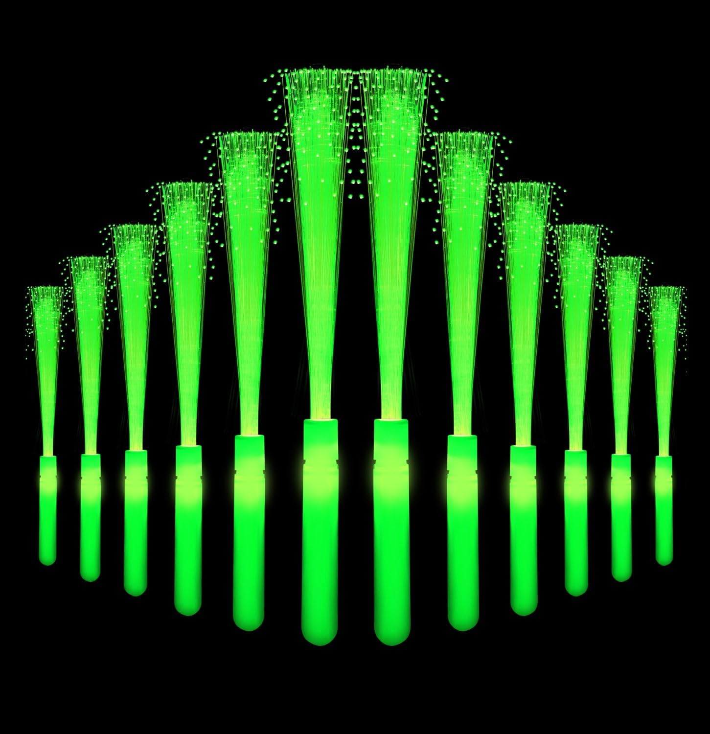 Paquete de 12 varillas de brillo verdes con luz para barra de fibra óptica a granel con 3 modelos intermitentes para el día de San Patricio, Pascua,