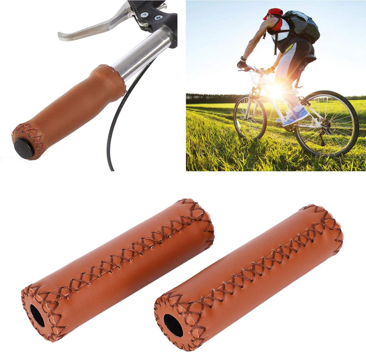 1 par de empuñaduras de manillar de bicicleta, empuñaduras retro de cuero sintético para manillar de bicicleta, empuñaduras para MTB BMX, bicicleta