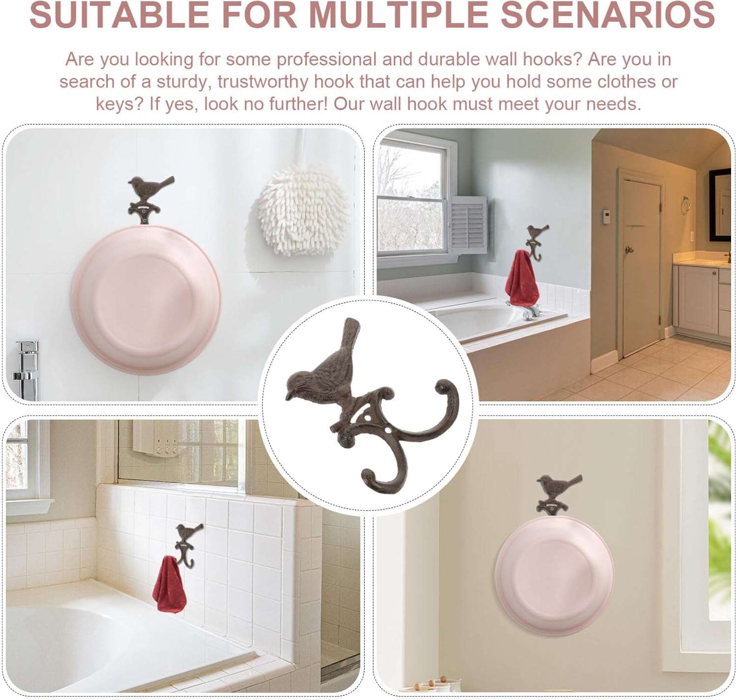 Cabilock Gancho de hierro fundido para pájaros, gancho para puerta, decoración de metal, gancho para toallas de baño, ganchos de hierro fundido,