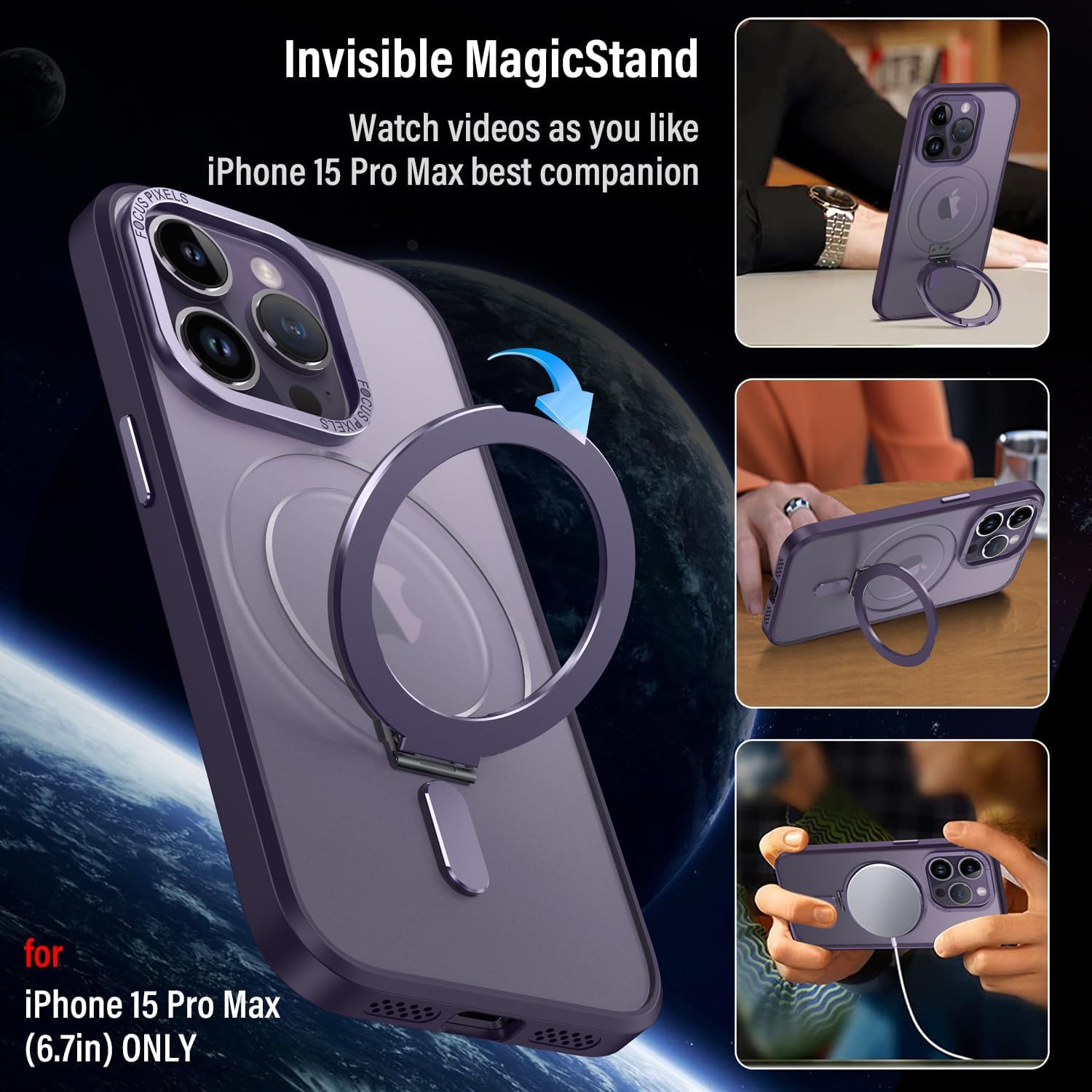 Funda para iPhone 15 Pro Max con soporte magnético compatible con cargador inalámbrico MagSafe y soporte magnético para montaje en automóvil,