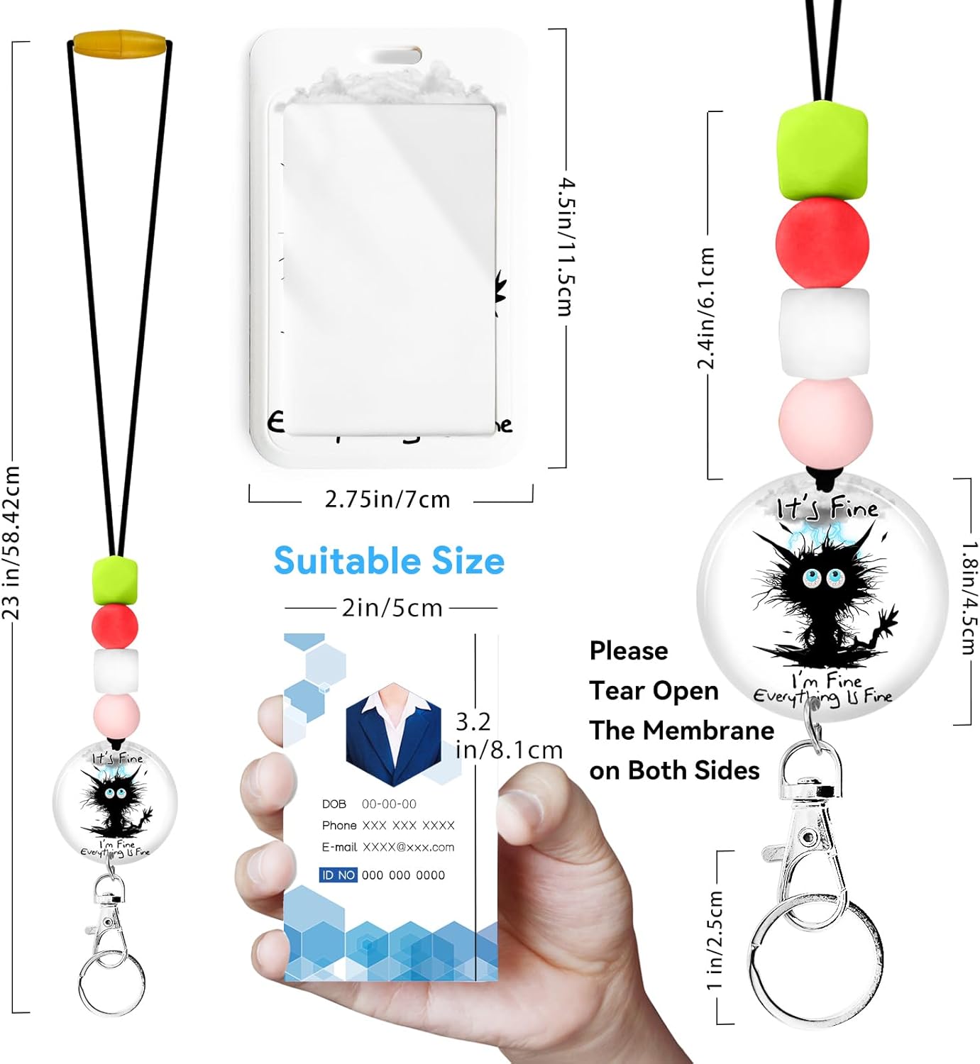 Cordón con cuentas para tarjetas de identificación y llaves, bonito soporte para tarjetas de identificación con cordón de silicona para profesores,
