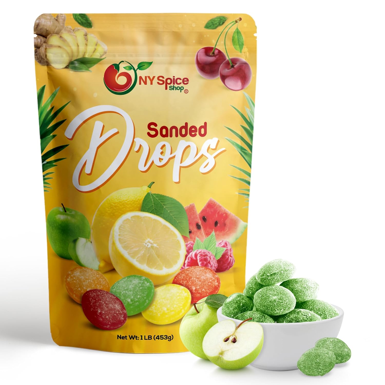 NY Spice Shop Gotas de manzana ácida, regalo de caramelo de manzanas verdes de 1 libra, bocadillos saludables con sabor para los amantes de los