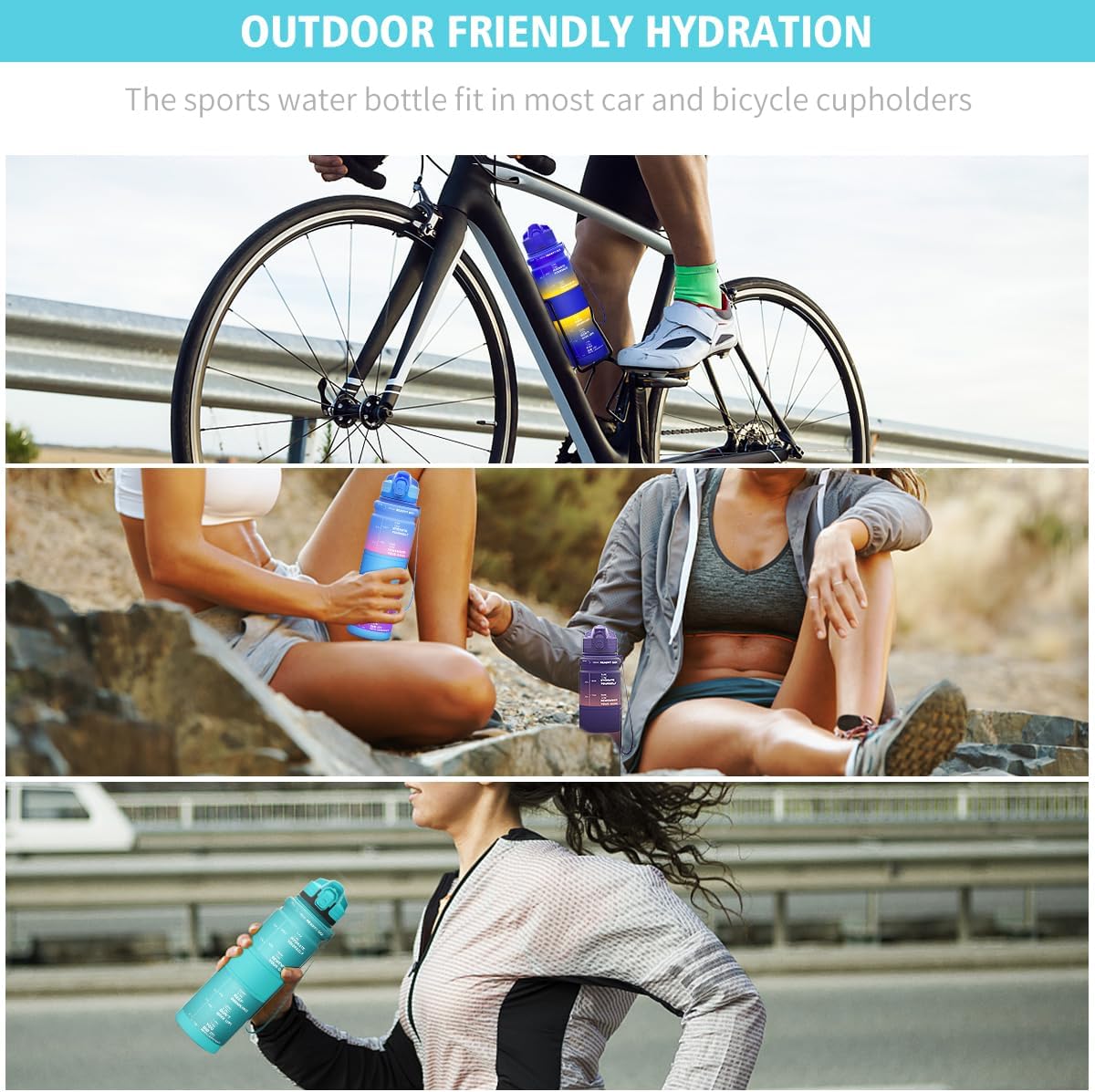 Botellas de agua con marcador de tiempo, botella de agua motivacional de 17 onzas, 32 onzas, a prueba de fugas y sin BPA, botella de agua deportiva