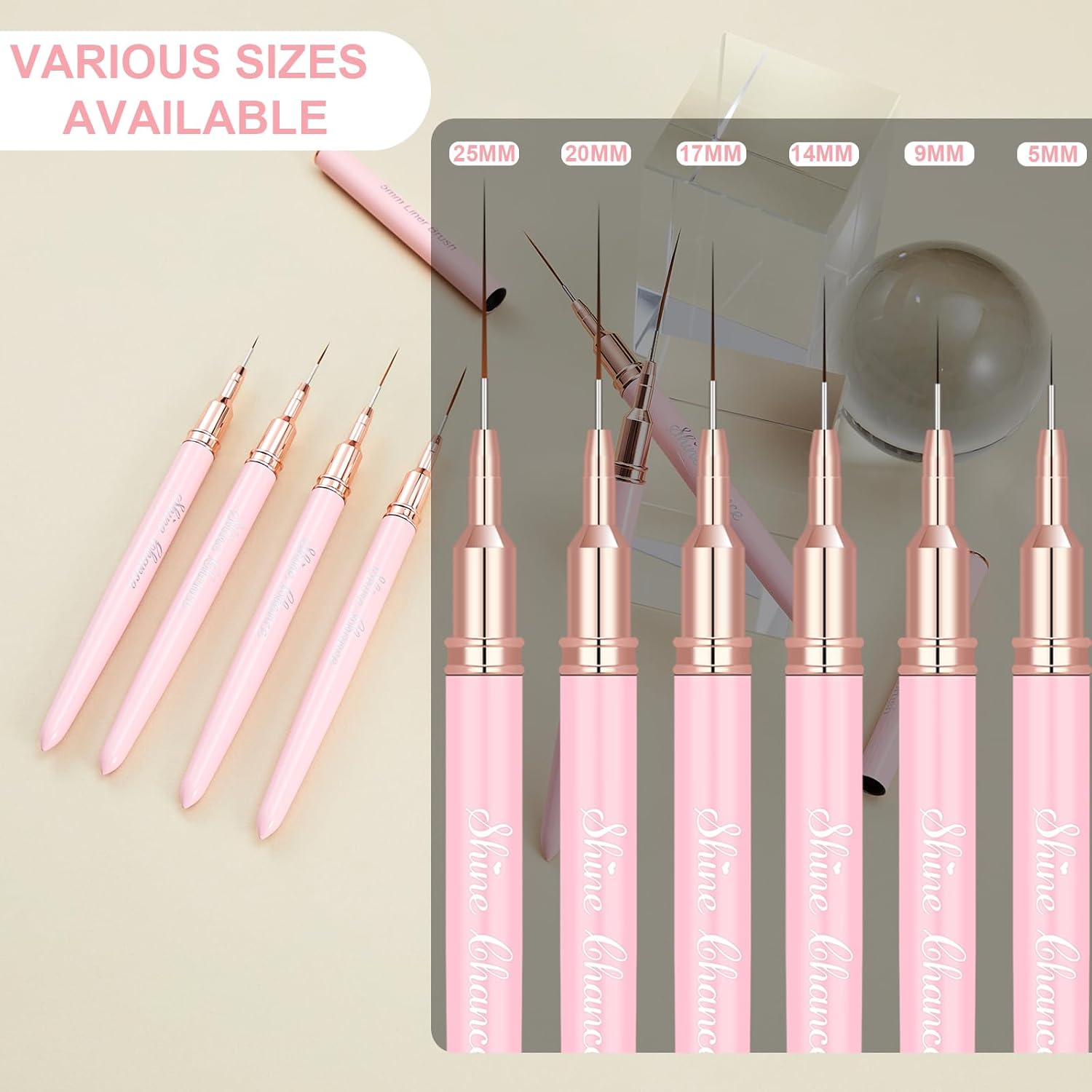 Shince Chance – Juego de pinceles para arte de uñas, 6 pinceles de diseño de uñas para esmalte de gel, dibujo fino, pequeños detalles, pintura de