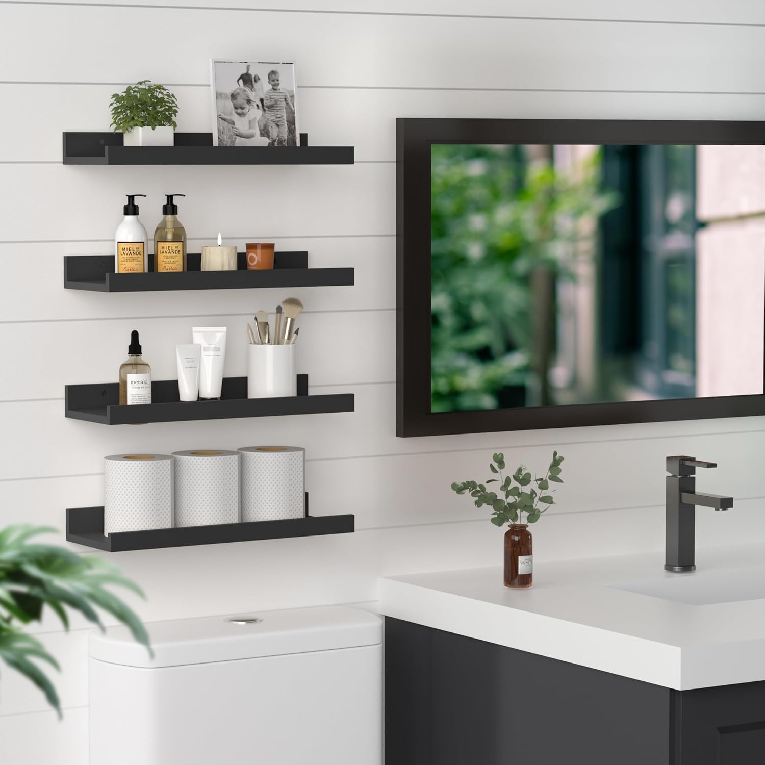 Xeapoms Juego de 4 estantes flotantes para pared, estantes de pared de exhibición para decoración de pared, estantes de baño montados en la pared