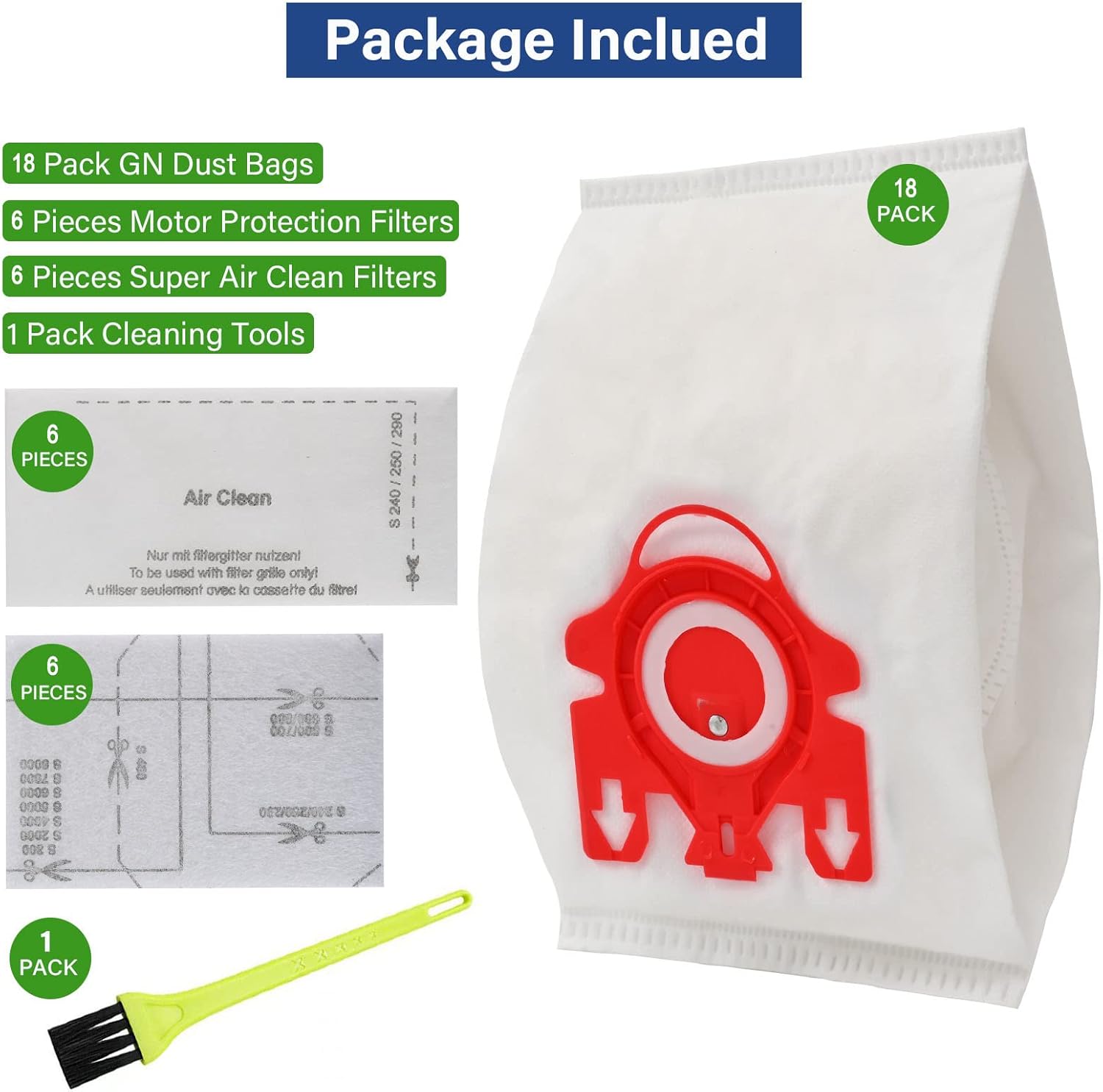 Miele – Paquete de 18 bolsas de repuesto 3D Airclean FJM para bolsas de vacío Miele Compact C1 tipo FJM, Compact C1, Compact C2, S6000-S6999,