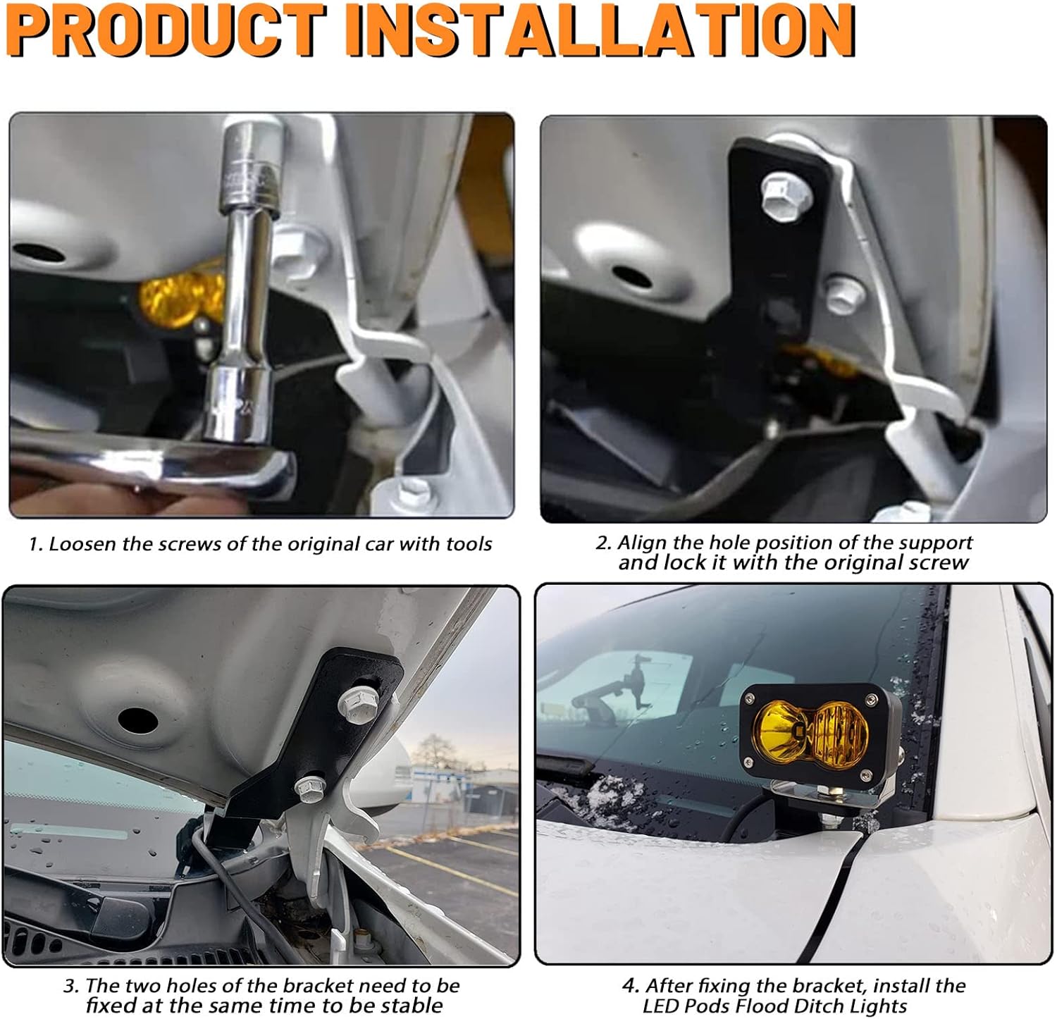 Kit de soporte de montaje de luz LED para bisagra de capó todoterreno, soportes de montaje de luz compatibles con Toyota Tacoma Truck 2016 2017 2018