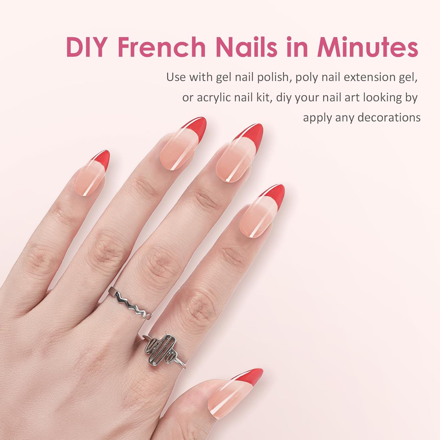 Wellquinn Uñas postizas a presión de punta francesa, puntas de uñas de gel suave de almendra, uñas postizas cortas de bailarina francesa desnuda,