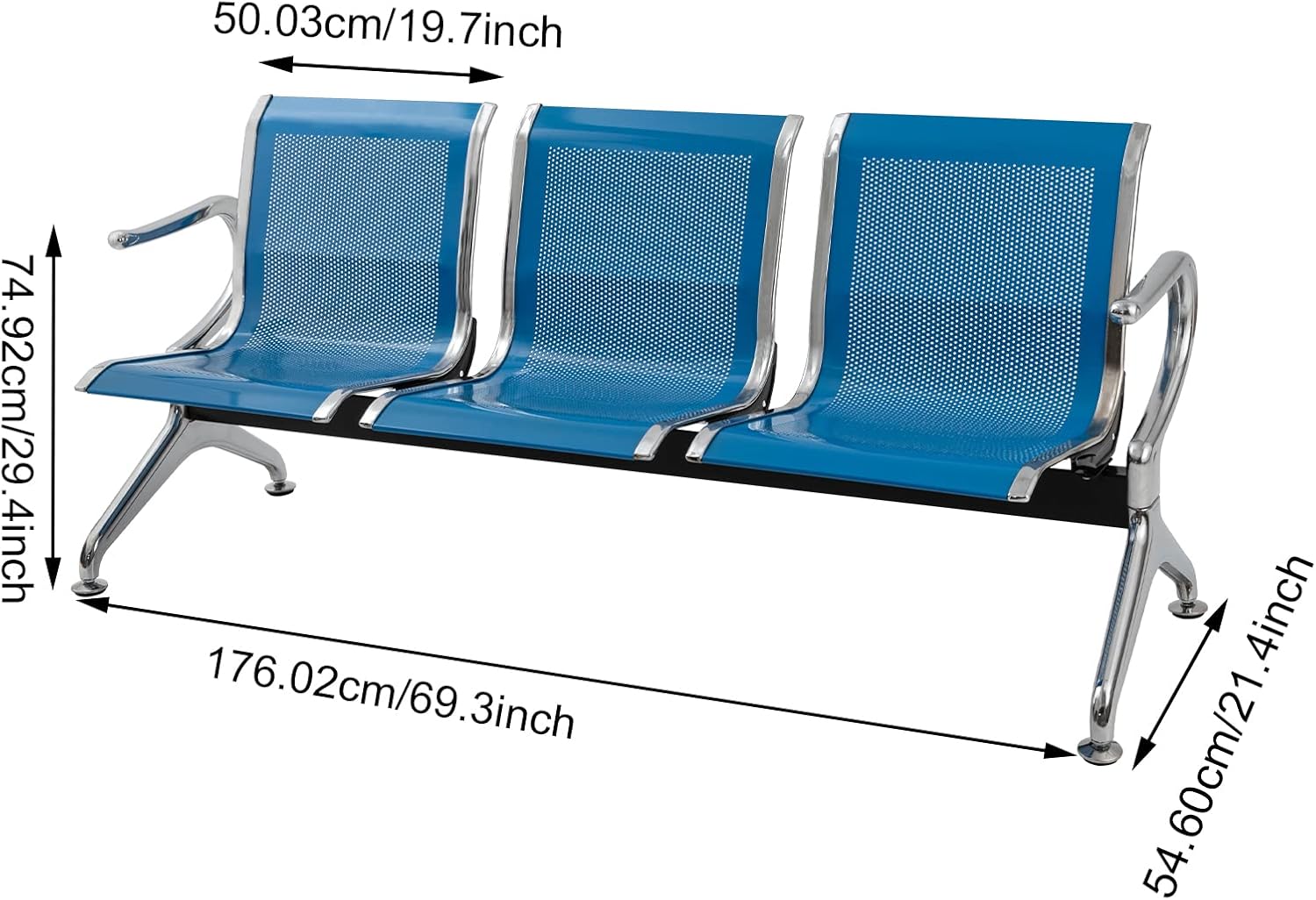 Sillas de recepción para sala de espera con brazos para oficina, aeropuerto, hospital, banco, conferencia de negocios (3 asientos, azul)