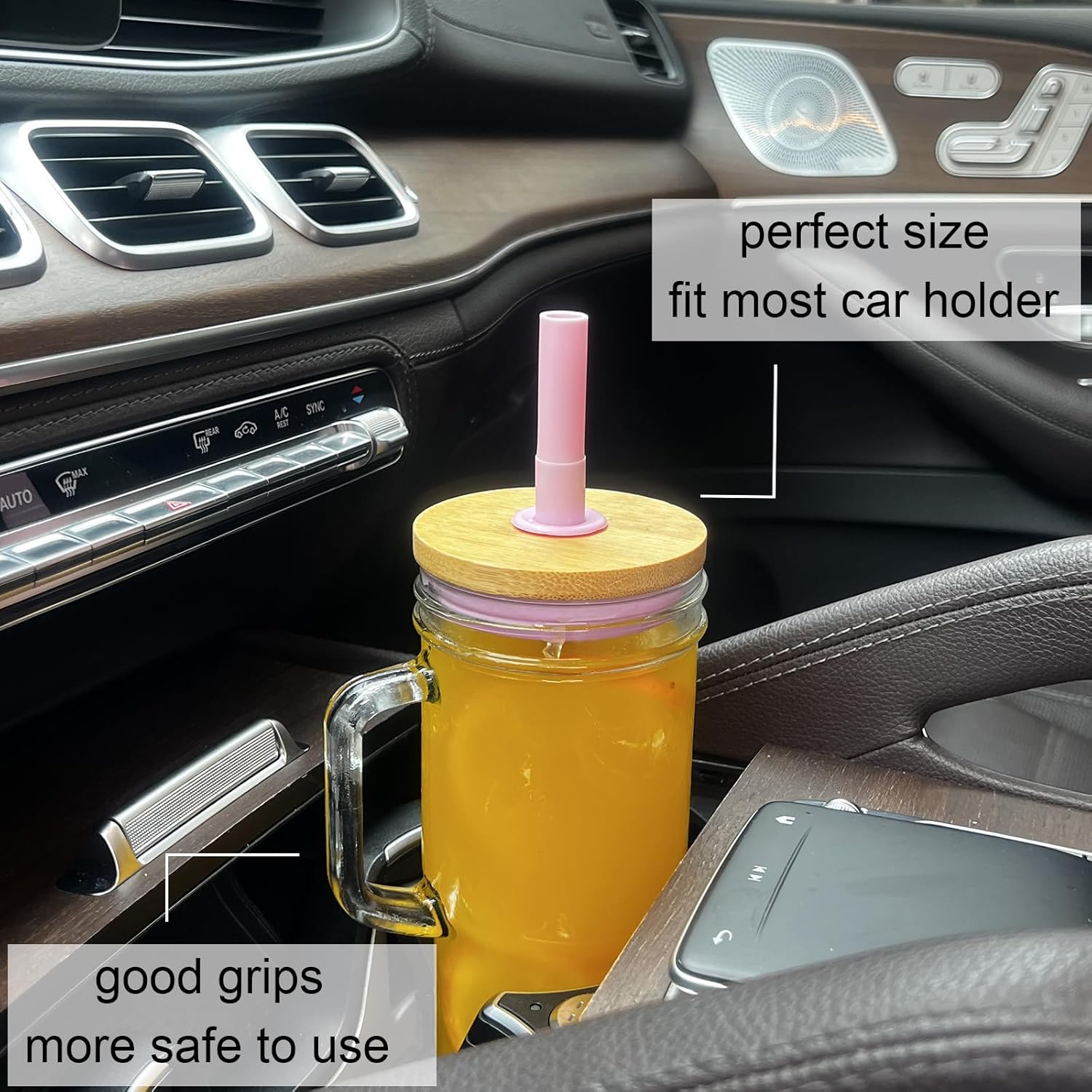 ALINK Vasos de vidrio con tapas y pajitas, vaso de 24 onzas con asa, funda de silicona, puntas, cepillo, tazas de café helado reutilizables, vasos