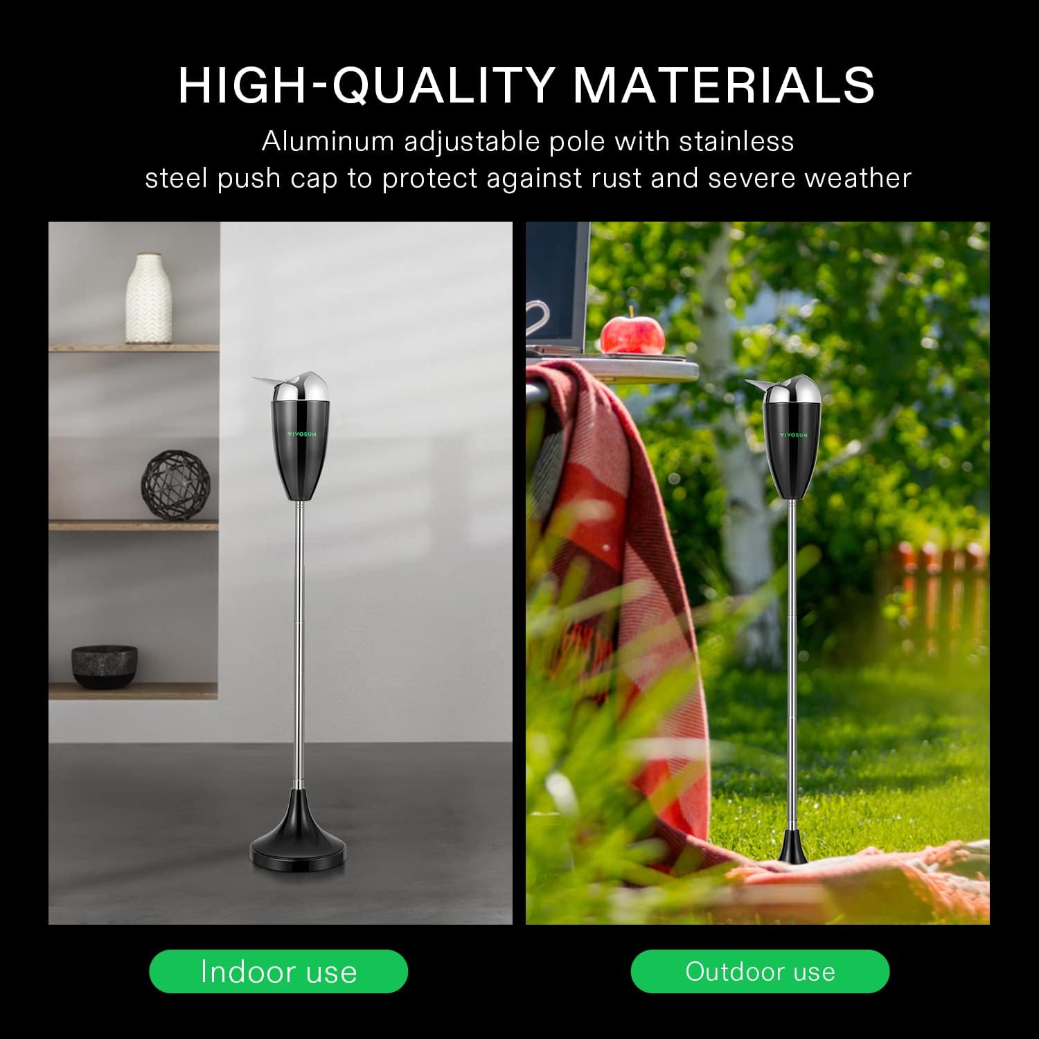 VIVOSUN Cenicero de pie para el suelo, cenicero al aire libre con tapa de acero inoxidable, altura ajustable de 21.5 a 35 pulgadas para el hogar,