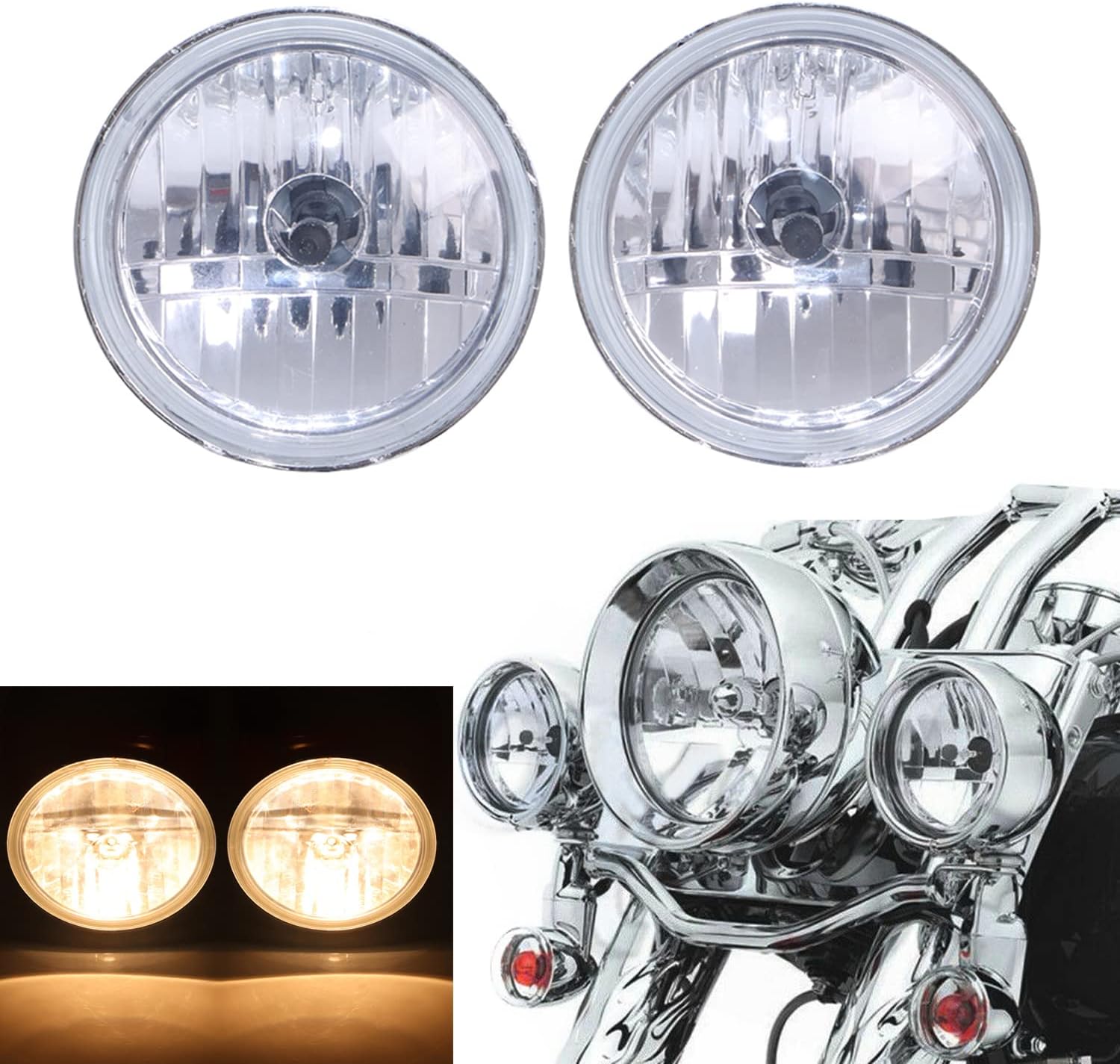 1 par motocicleta 4.5 pulgadas diamante corte hielo auxiliar paso lámpara conducción punto niebla luces y lente transparente ámbar luz para Harley