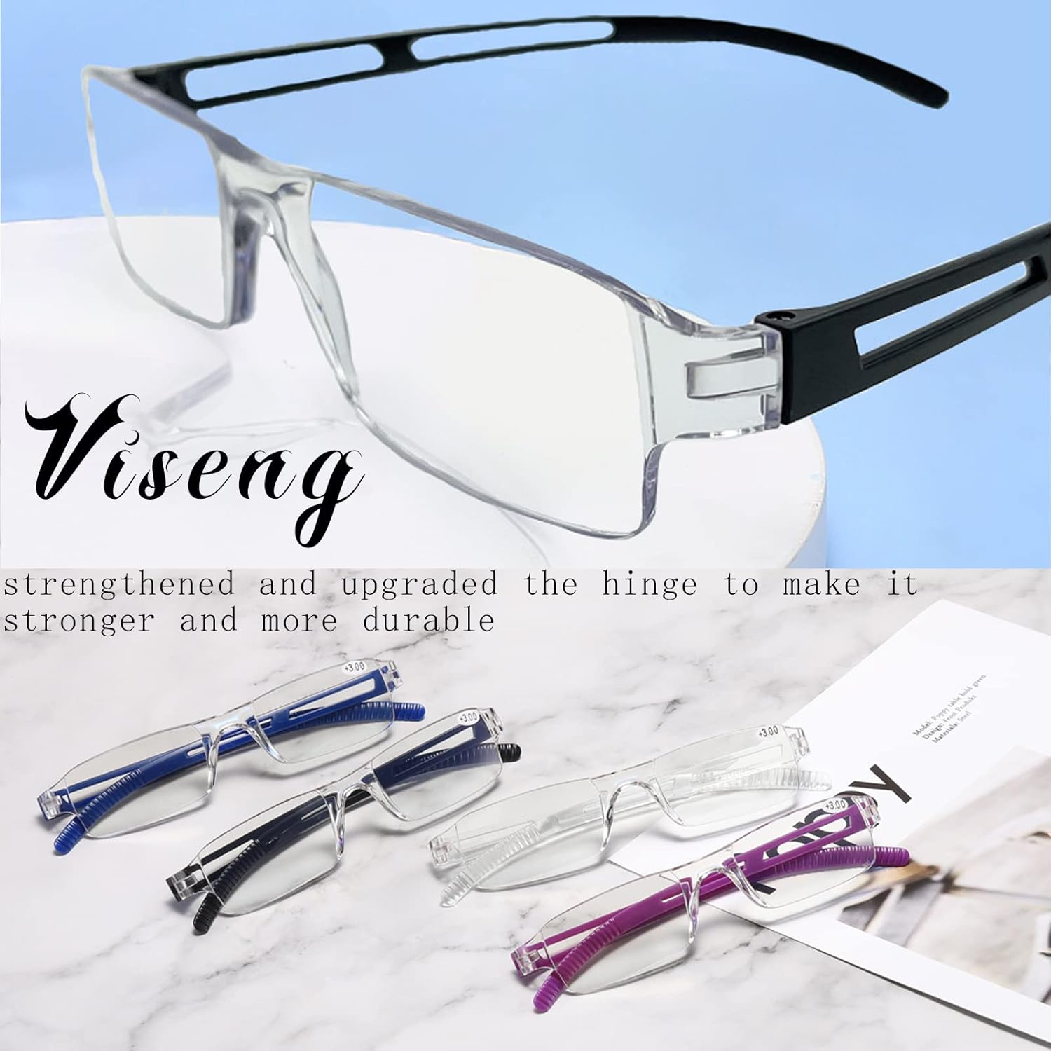 3 pares de lentes de lectura, lentes de bloqueo de luz azul, anteojos de lectura para computadora para hombres y mujeres, marco rectangular de moda