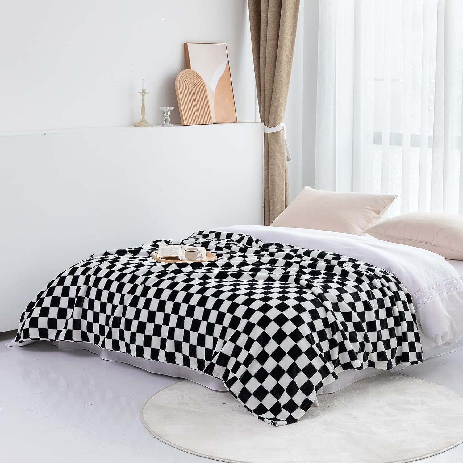 LOMAO – Manta de franela con patrón de cuadrícula de ajedrez, suave, lujosa, cálida y acogedora para sofá y cama, para todas las estaciones (color