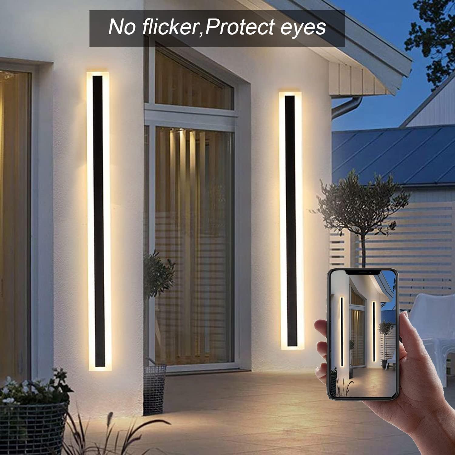 TUORD 2Pack 47.2INCH Long Outdoor LED Wall Lights,38W Waterproof IP65 Warm White led Wall Light Rectangular Black Wall Light,led Porch Lights