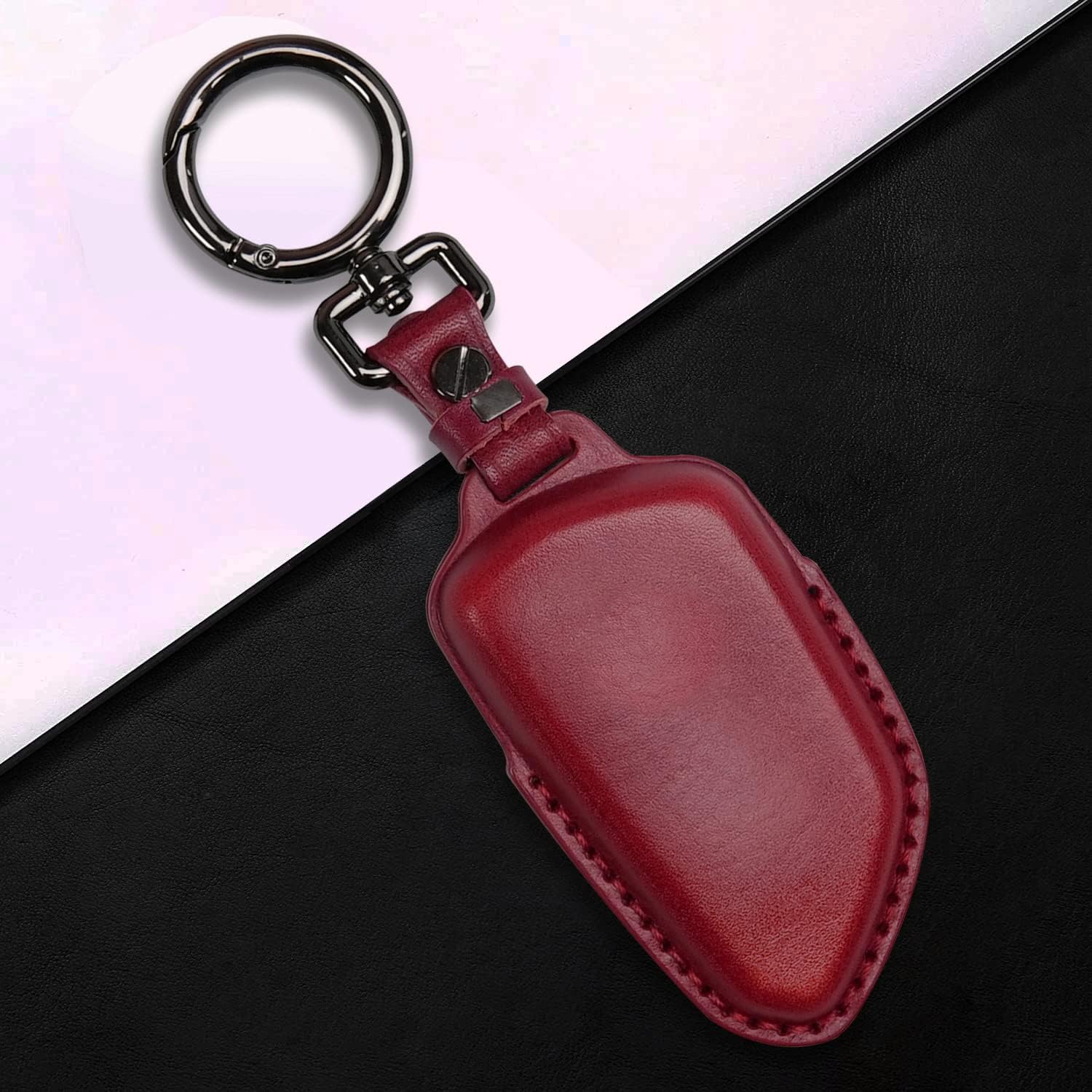 Tukellen Funda de cuero para llavero de Volkswagen compatible con VW MK8 GolfGTI Skoda Octavia Protector remoto chaqueta entrada sin llave (rojo)