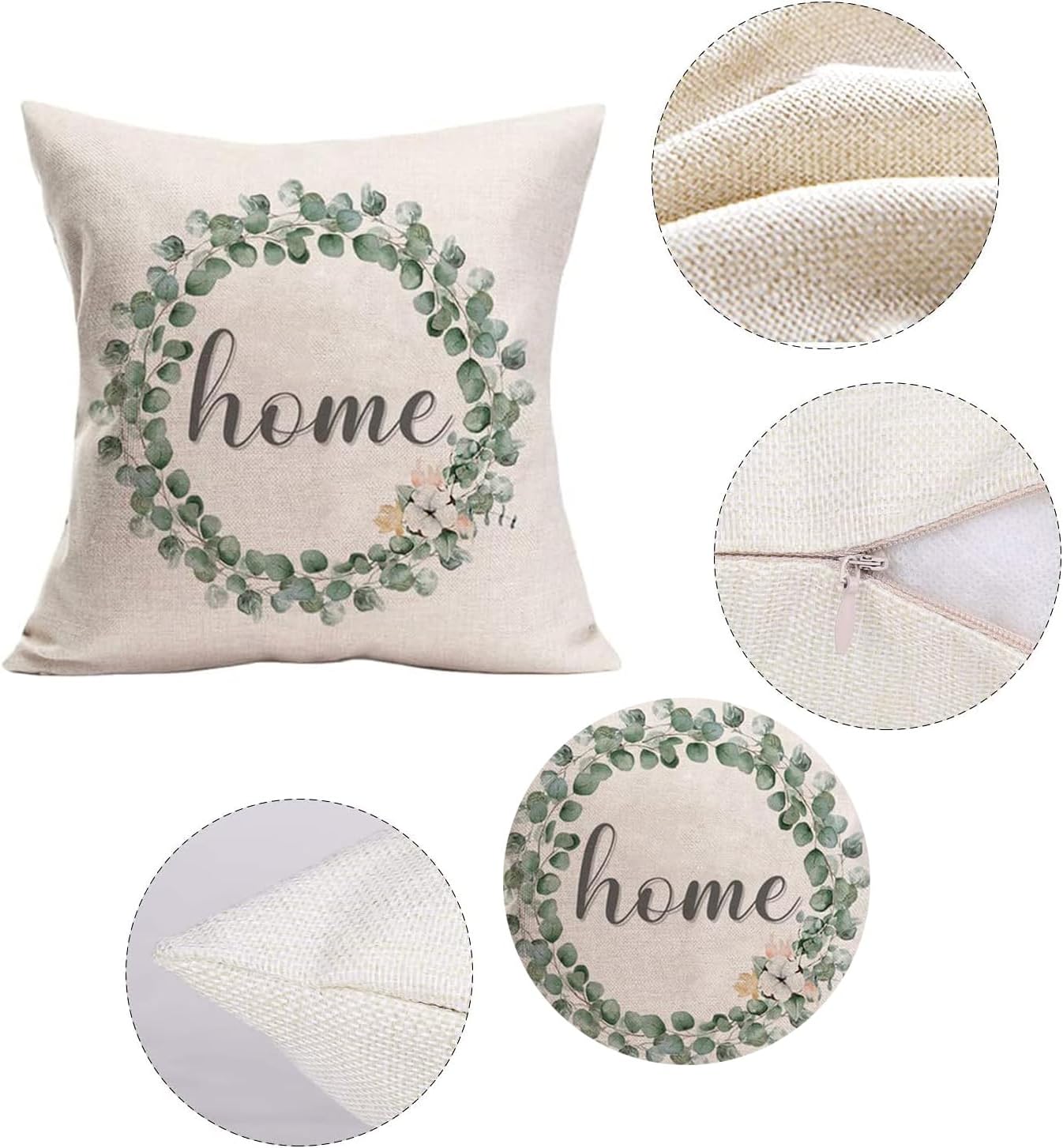 Home Throw – Juego de 4 fundas de almohada de 24 x 24 pulgadas  24.0 x 24.0 in., decorativas para exteriores, diseño de hojas de eucalipto, verde,
