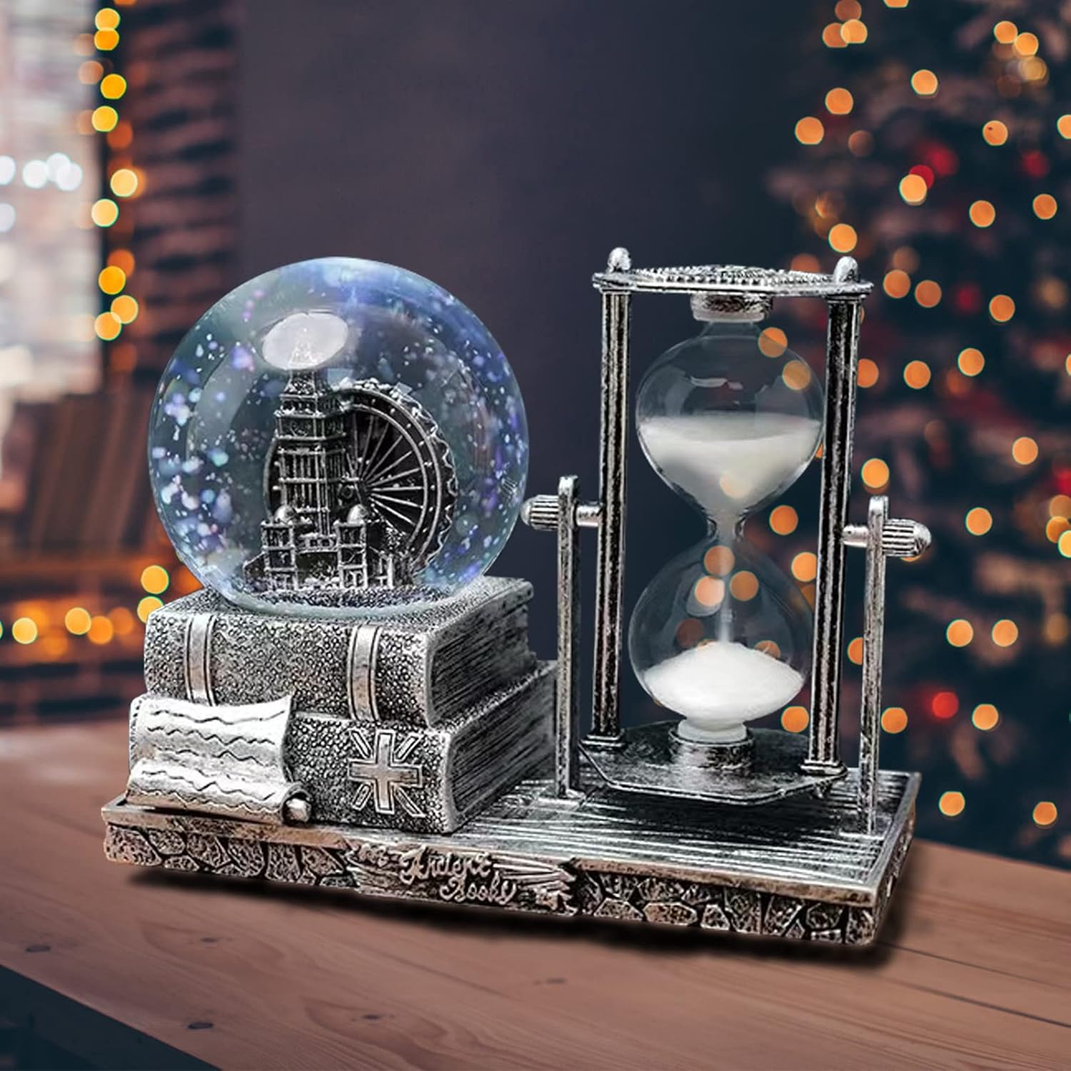 Bola de cristal LED de reloj de arena, globo de nieve musical con temporizador de 30 segundos, decoraciones para decoración de mesa del hogar para