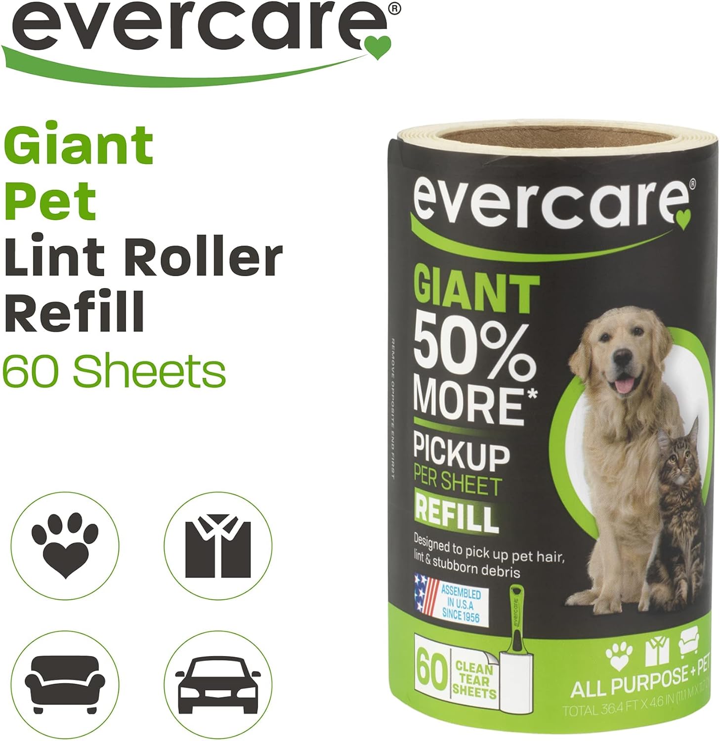 Evercare Pet Bundle – Rodillo gigante para mascotas, paquete de 6, color verde oscuro