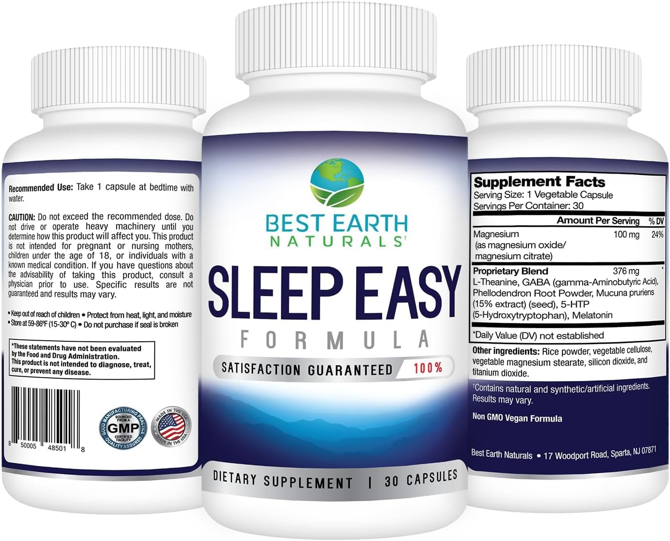 Suplemento Sleep Easy con L-teanina, GABA, 5-HTP y más de 30 unidades