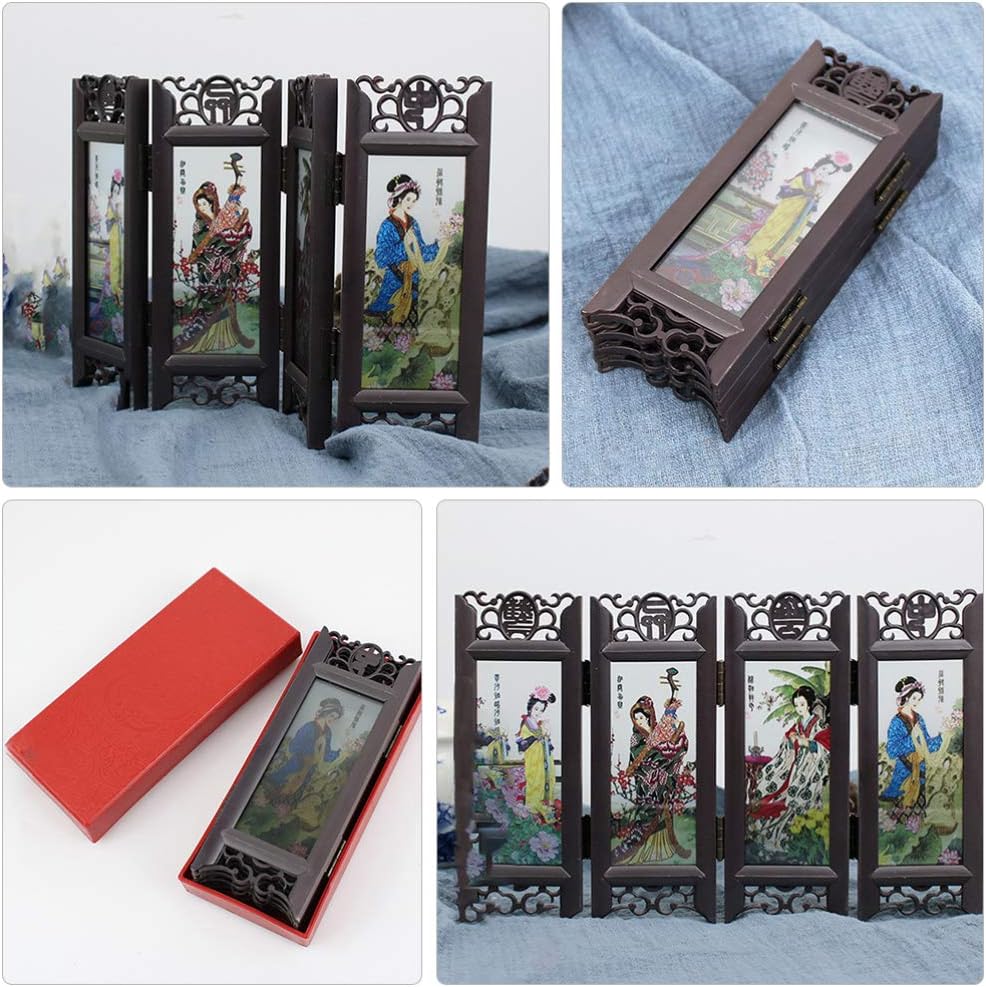 ABOOFAN Mini 4 paneles de arte chino tradicional divisor para decoración del hogar lacquerware decorativo pantalla para el hogar divisor de