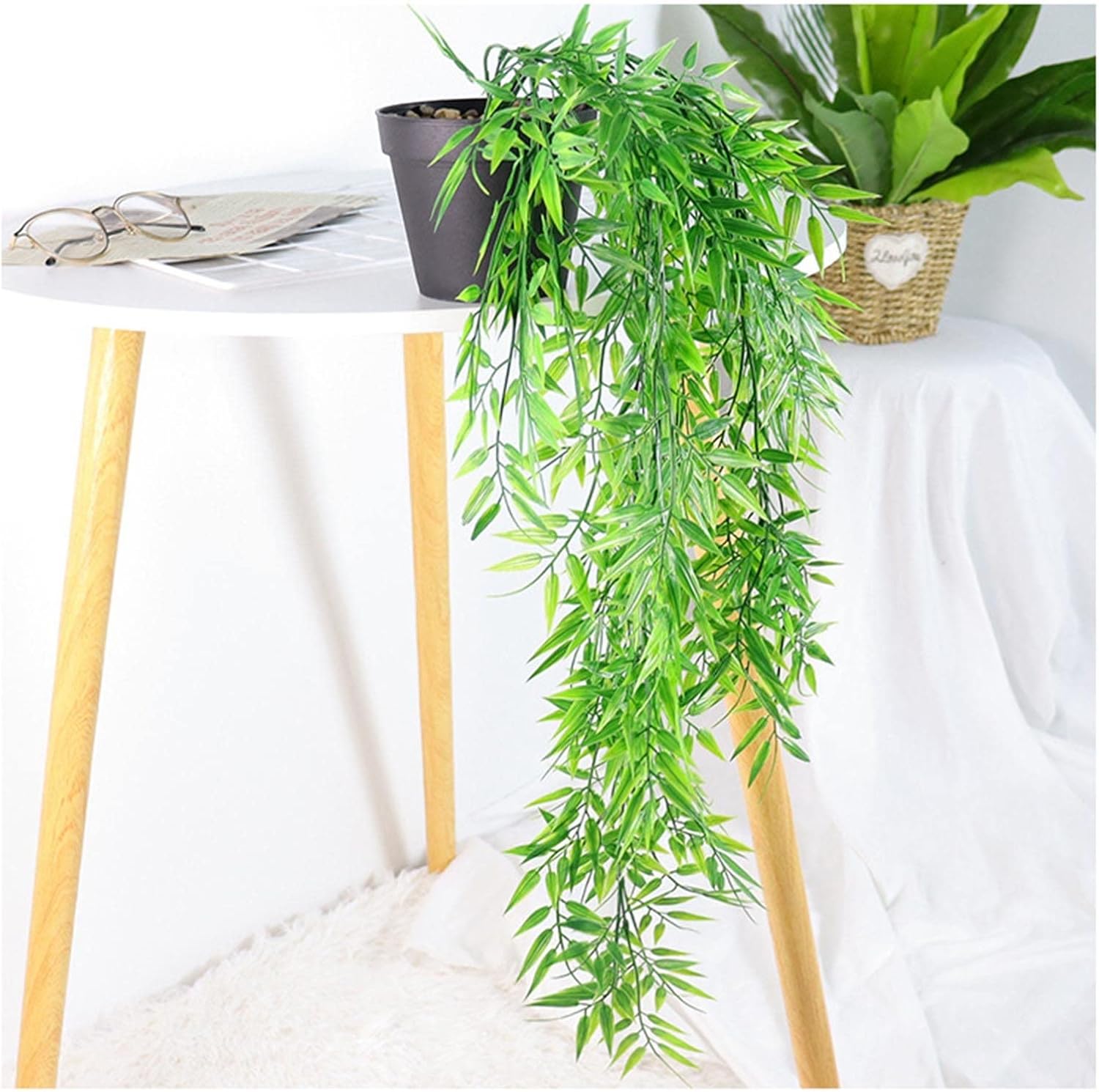 4 plantas artificiales colgantes de hiedra, helechos falsos, hojas de vid sintética, ratán para pared, interiores, cestas colgantes de boda, fiesta,
