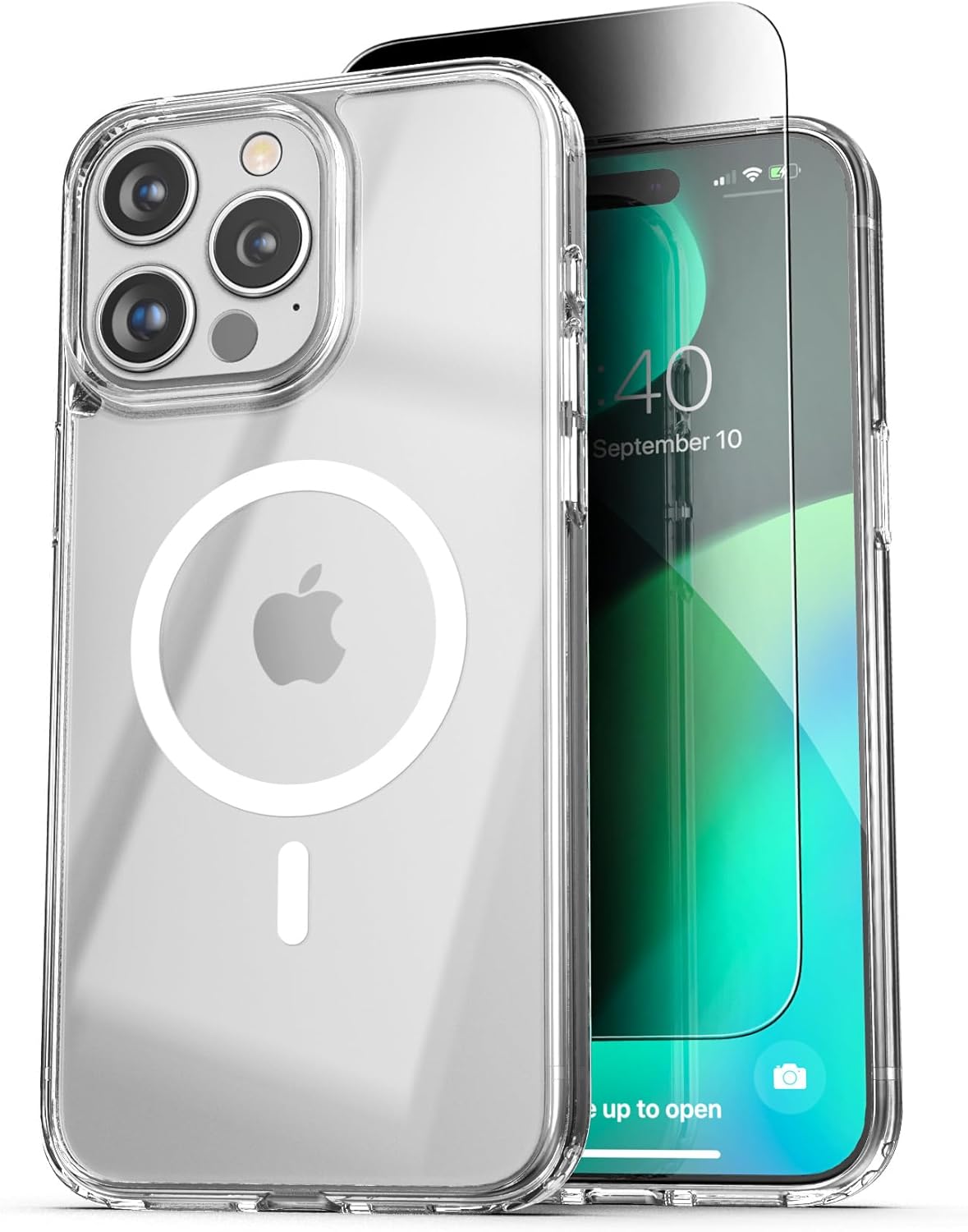 Encased Funda de privacidad, diseñada para iPhone 15 Pro (2023), funda transparente delgada con protector de pantalla antiespía, vidrio templado 9H