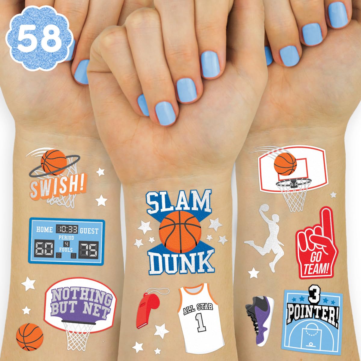 xo, Fetti Tatuaje temporal de baloncesto  58 estilos de aluminio  Decoraciones de fiesta de cumpleaños de baloncesto, recuerdos de fiesta, deportes