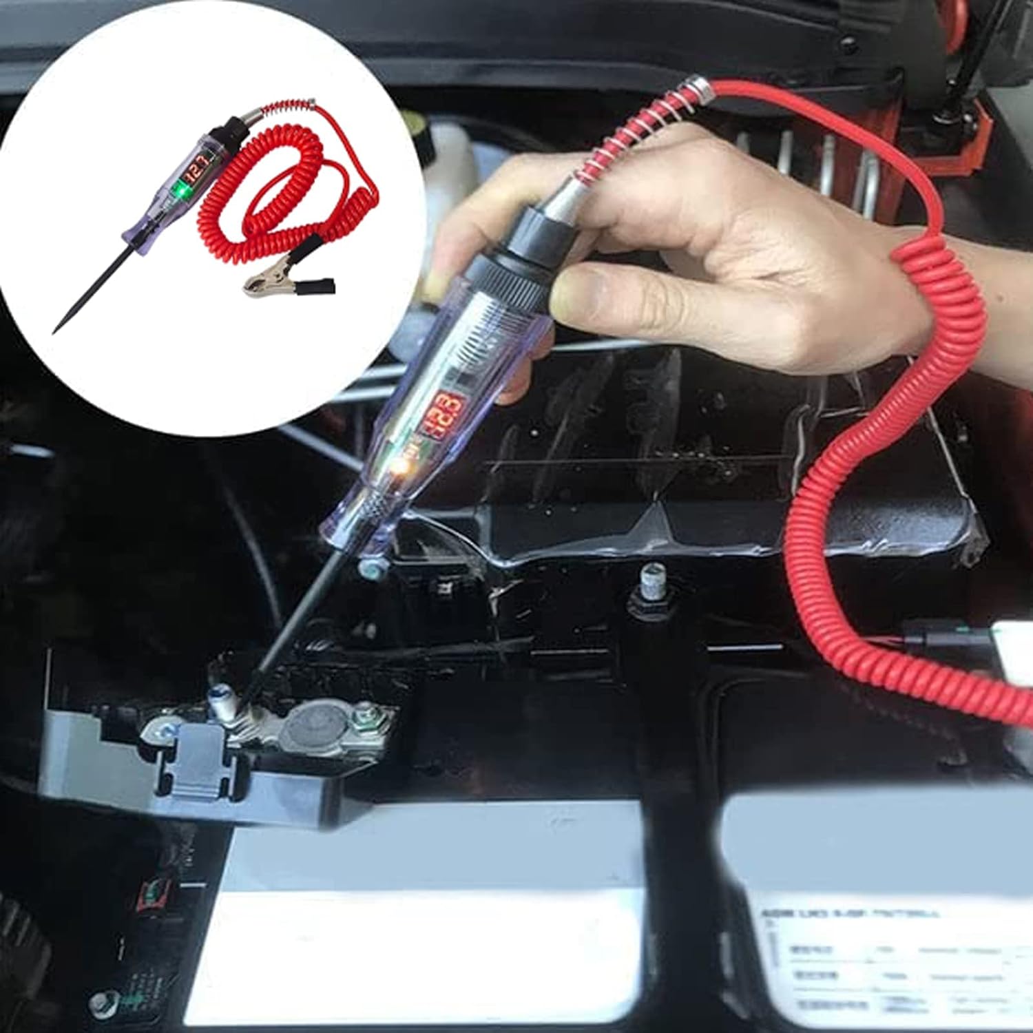 Pluma de prueba de circuito de camión de automóvil, probador de luz resistente de 3-70 V con cable de resorte voltímetro, luz de prueba digital
