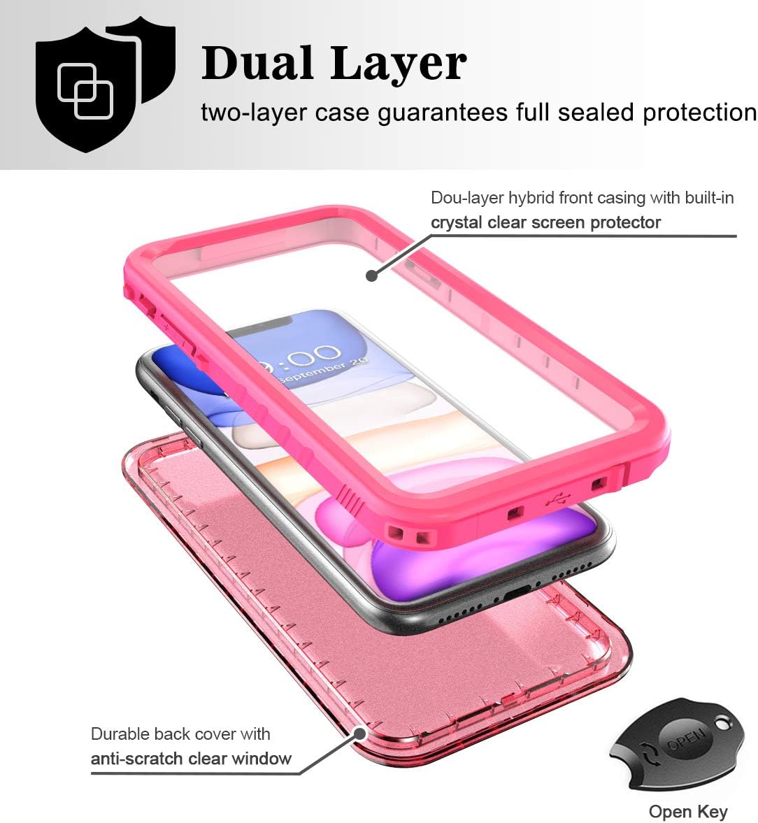 SPORTLINK Funda impermeable para iPhone 11, de cuerpo completo, protección resistente, cubierta completamente sellada, a prueba de polvo, protector