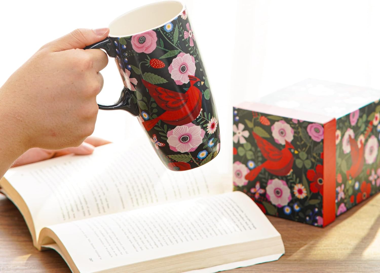 Topadorn Taza de café de cerámica reutilizable, regalo para el hogar y la oficina, 17 oz. Taza de viaje de porcelana con tapa y asa, taza de té de