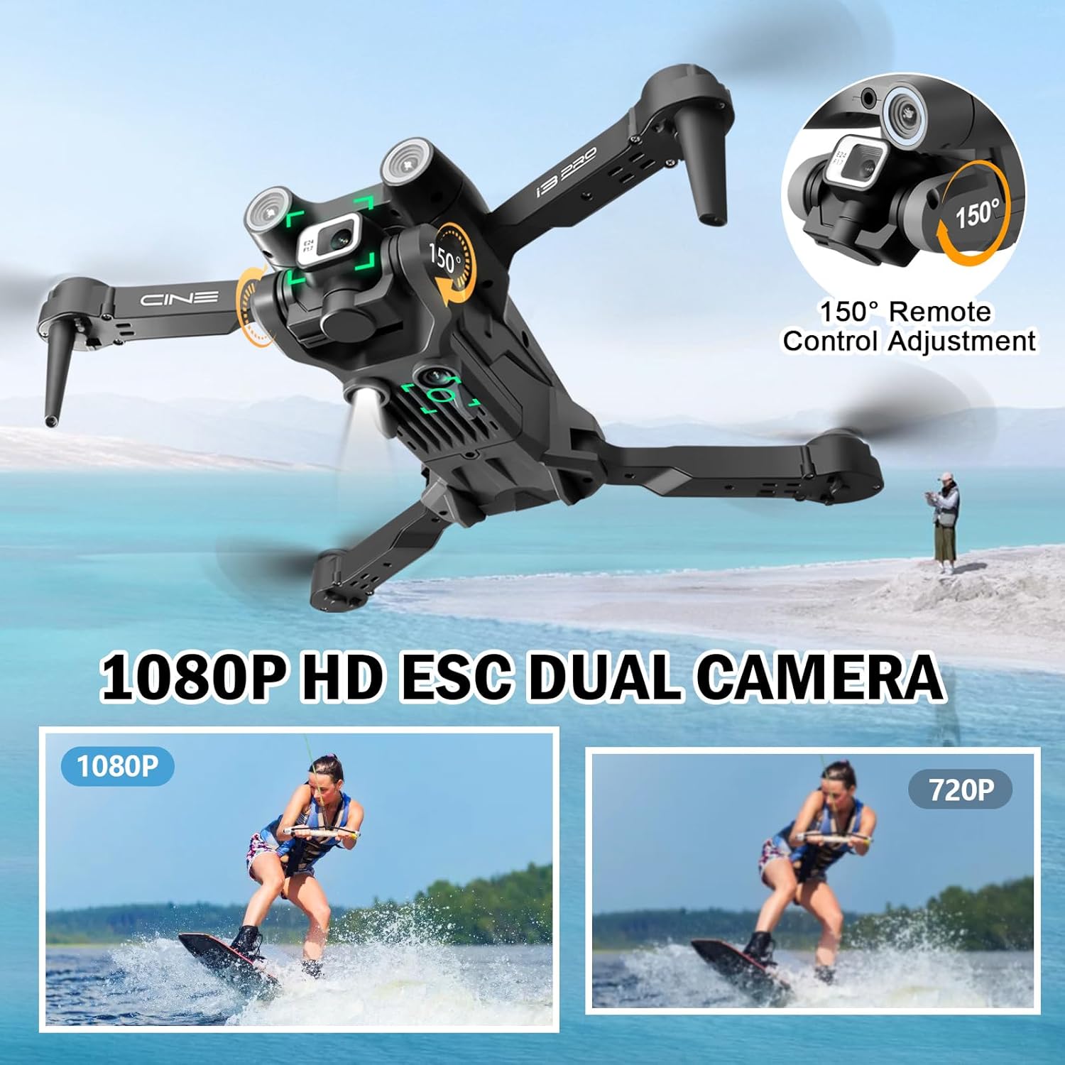 Dron para niños y adultos, cuadricóptero RC con cámara FPV HD 1080P para principiantes, mini dron plegable con evitar obstáculos, modo sin cabeza,