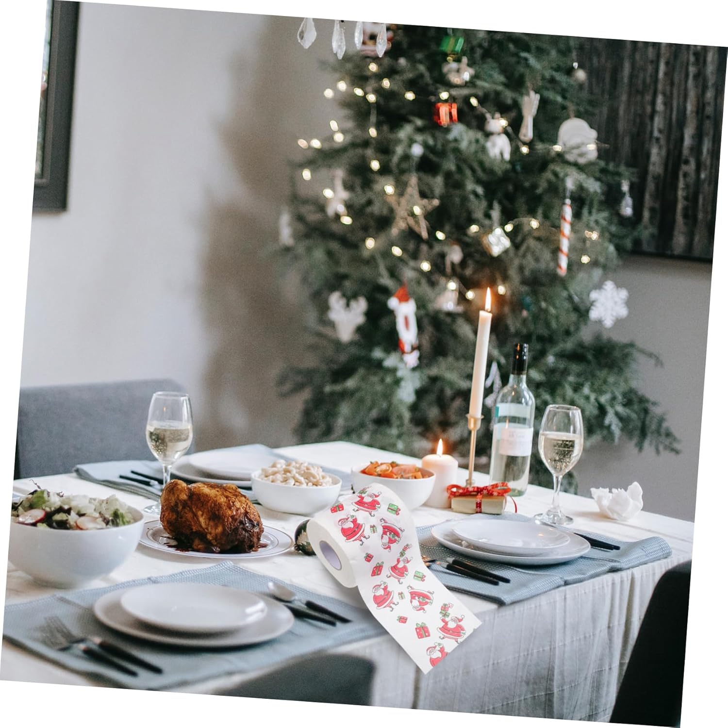 NOLITOY 4 rollos de papel higiénico de Navidad, servilleta de Navidad para cocina, relleno de calcetines de Navidad, toalla de cocina desechable,