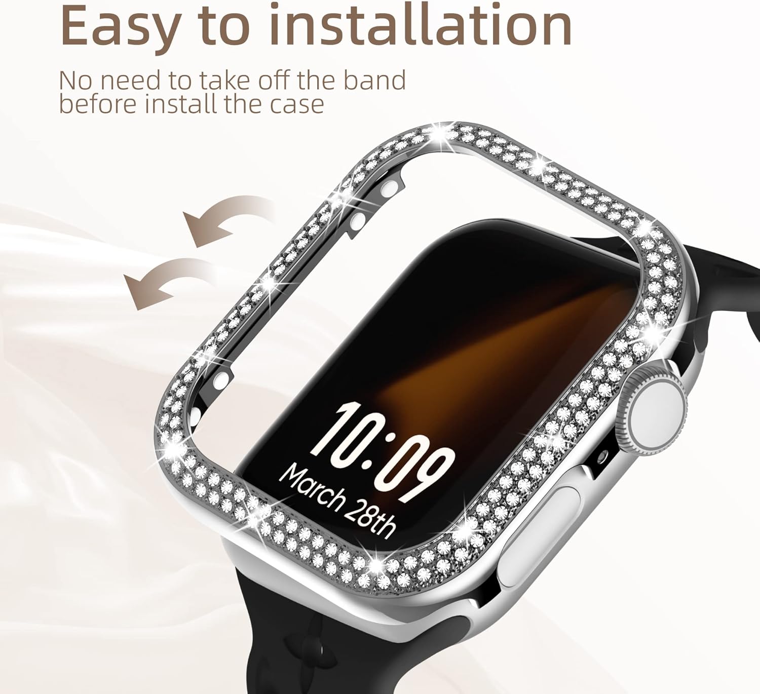 Missair Bling Funda compatible con Apple Watch Series 6, 5, 4 SE, con purpurina de doble hilera, marco de diamantes de cristal de acero inoxidable,