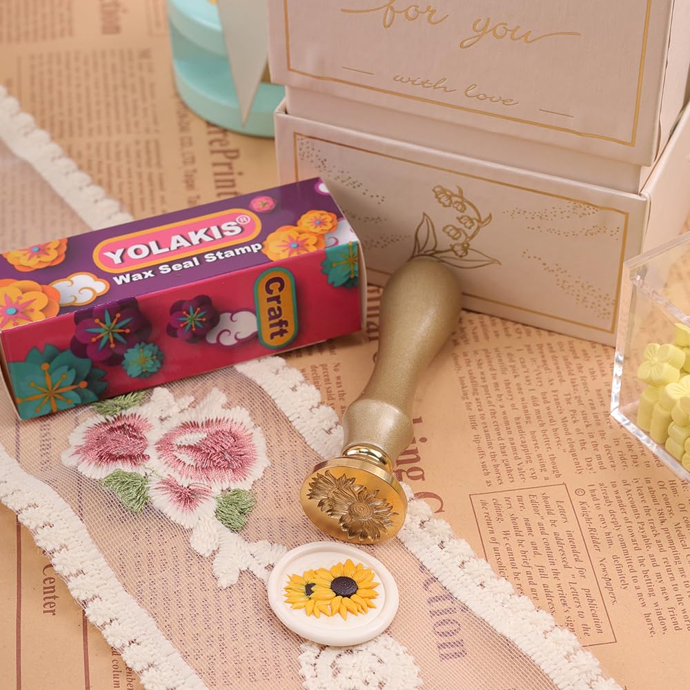 Sello de cera de girasol en relieve 3D, sello de cera de sellado de girasol para invitación de boda, envoltura de regalo, decoración de tarjetas de