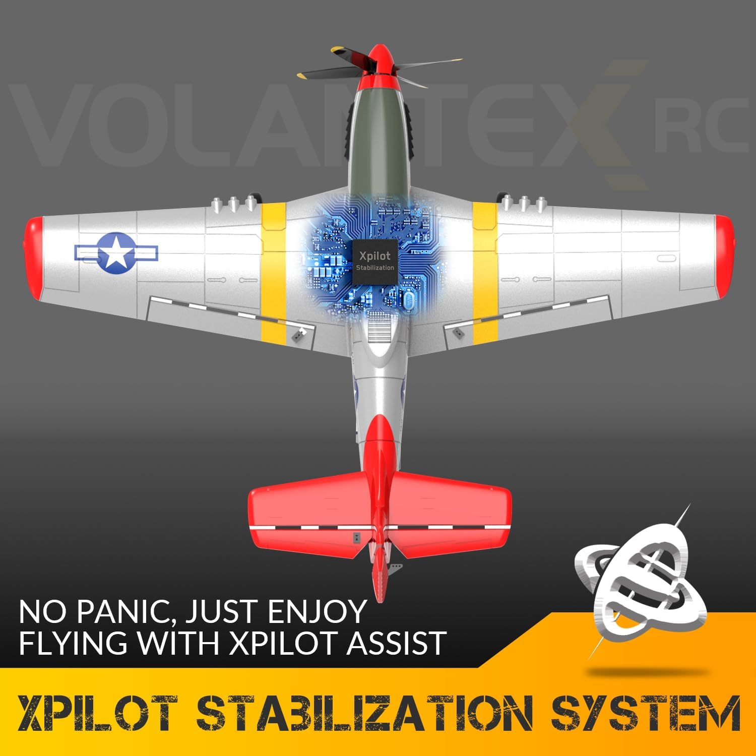 VOLANTEXRC Avión RC 4-CH RC P51 Mustang listo para volar, avión de control remoto de la Segunda Guerra Mundial con sistema de estabilización Xpilot,