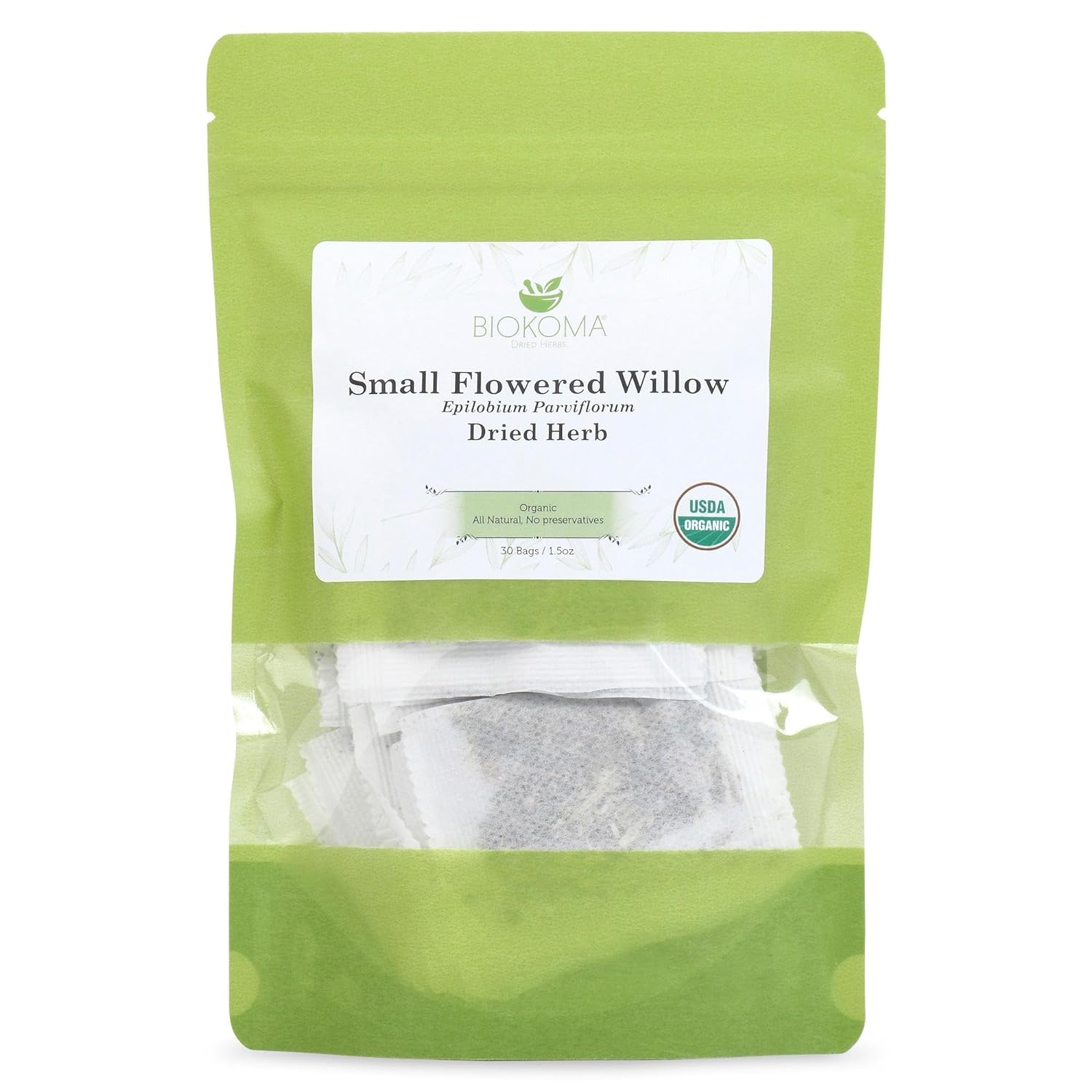 Pure and Organic Biokoma – Epilobio de sauce de flores pequeñas, hierbas secas parviflorum, 30 bolsas de té de 1.5 onzas en bolsa resellable a