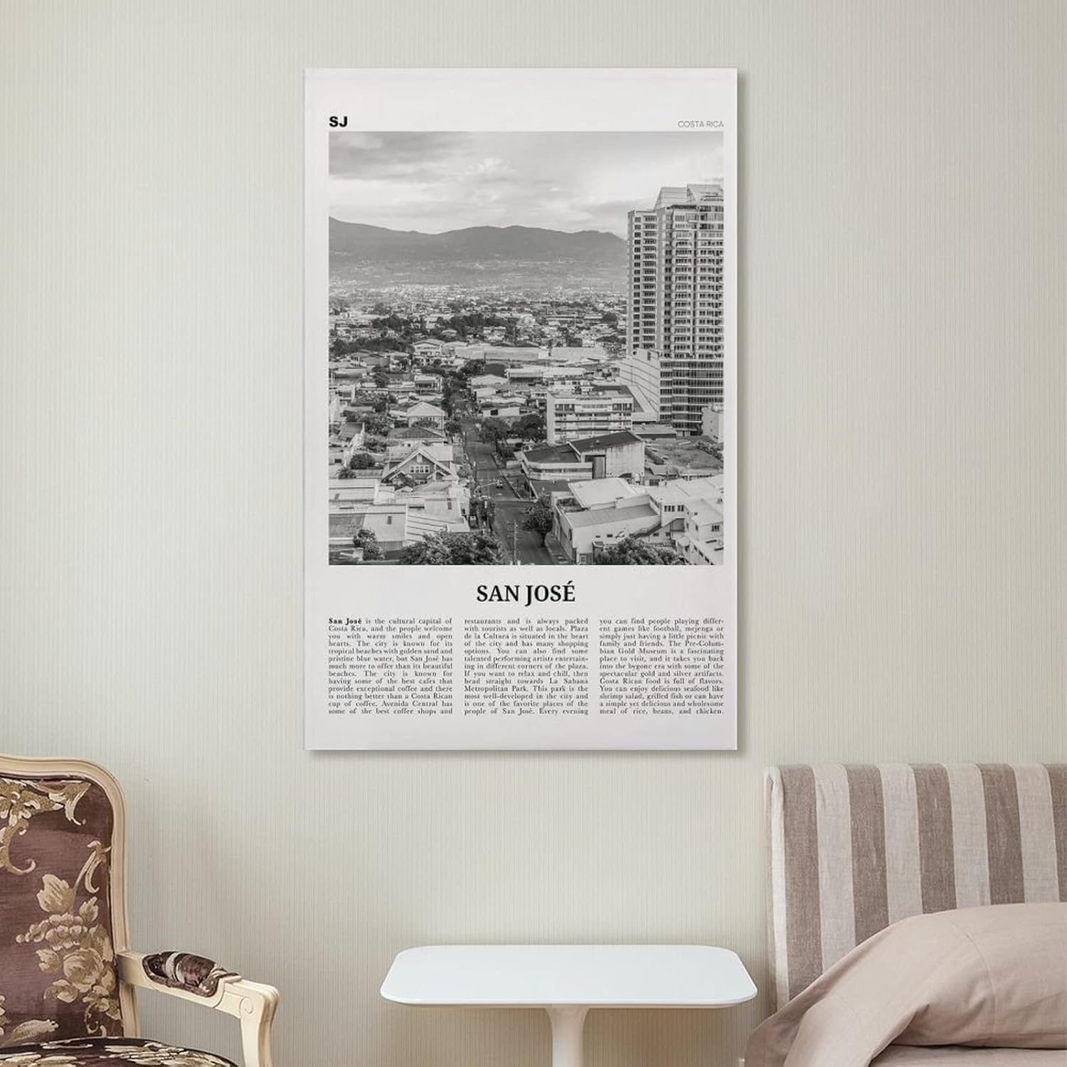 Impresión de San José en blanco y negro de Costa Rica, arte de pared de San José, póster de San José, foto de San José, póster artístico en lienzo