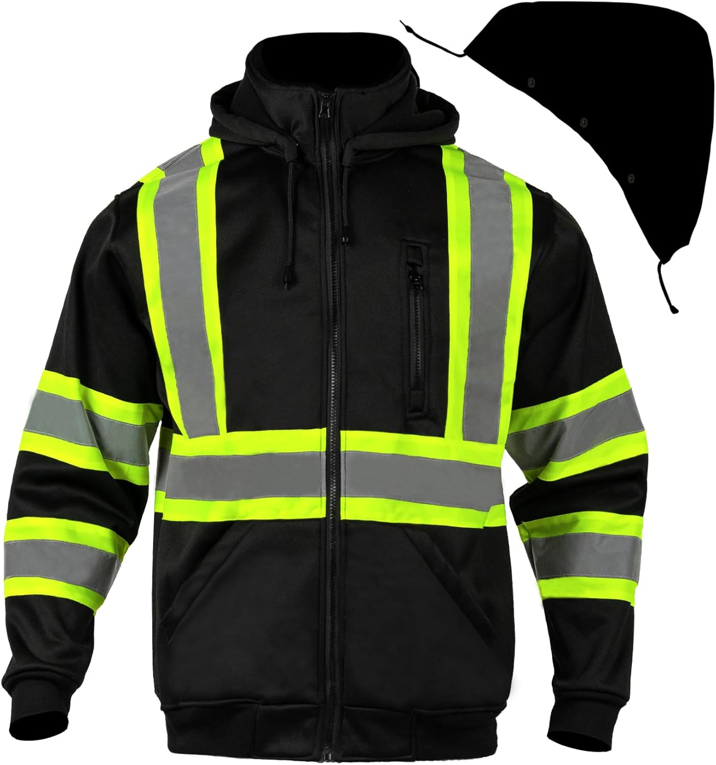 FONIRRA Sudadera de seguridad para hombre, alta visibilidad, reflectante, ANSI clase 3, forro polar, cremallera completa, sudadera con capucha