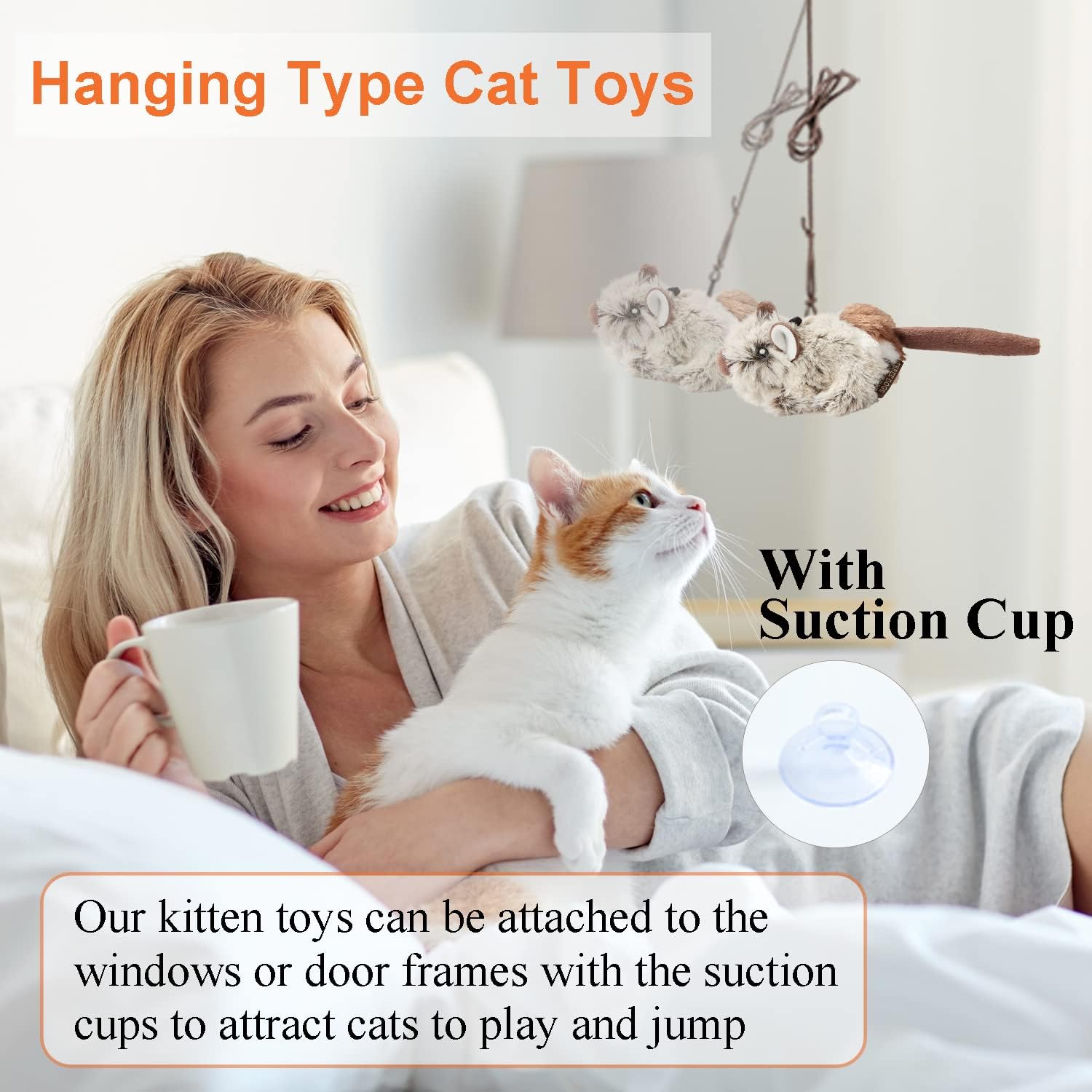 Paquete de 2 juguetes para gatos, paquete interactivo de juguetes para gatos de interior, plumas, plumas, pájaro y gato, ratón chirriante, lindo